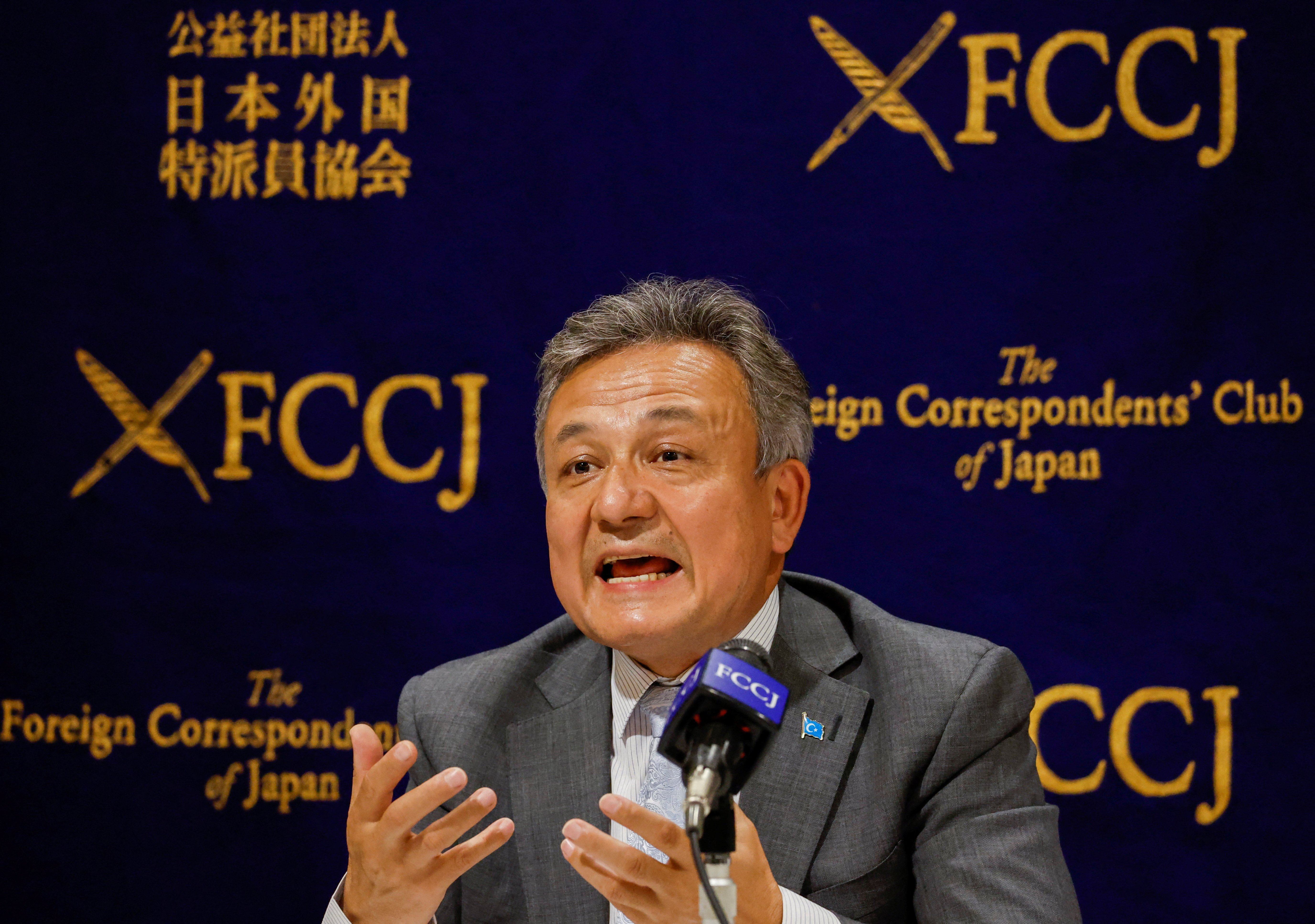 Dolkun Isa, President of the World Uyghur Congress, attends a news conference with other other leaders of the Chinese ethnic minority group in Tokyo