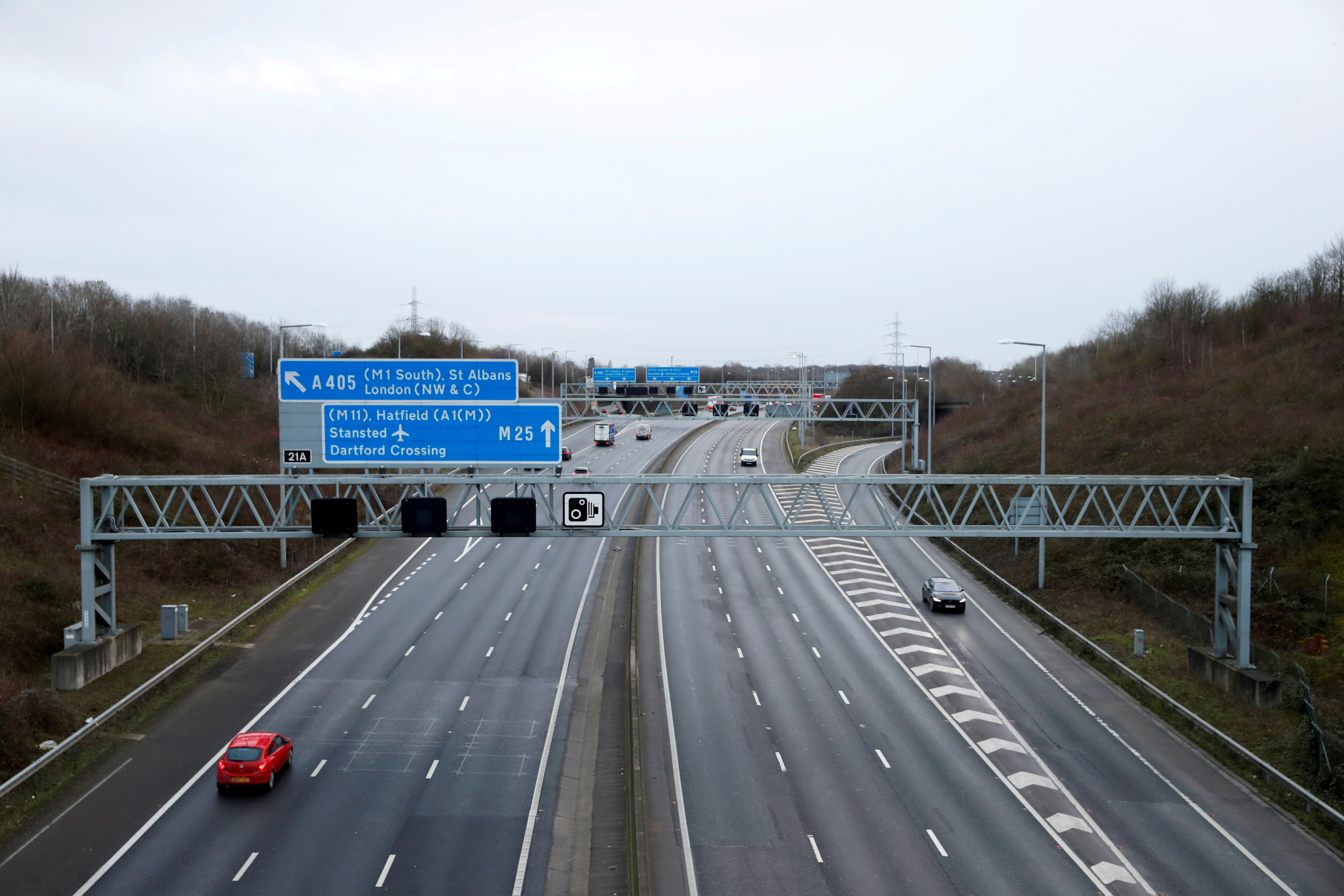 Morning rush hour on M25 motorway in Hertfordshire
