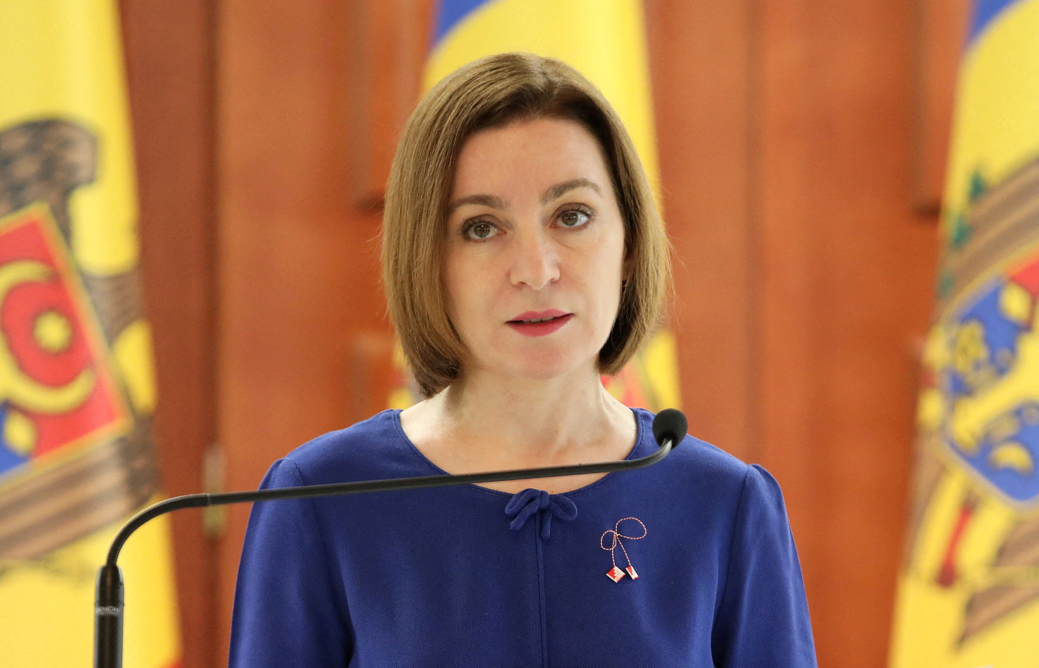 Moldovan President Maia Sandu speaks during news conference in Chisinau