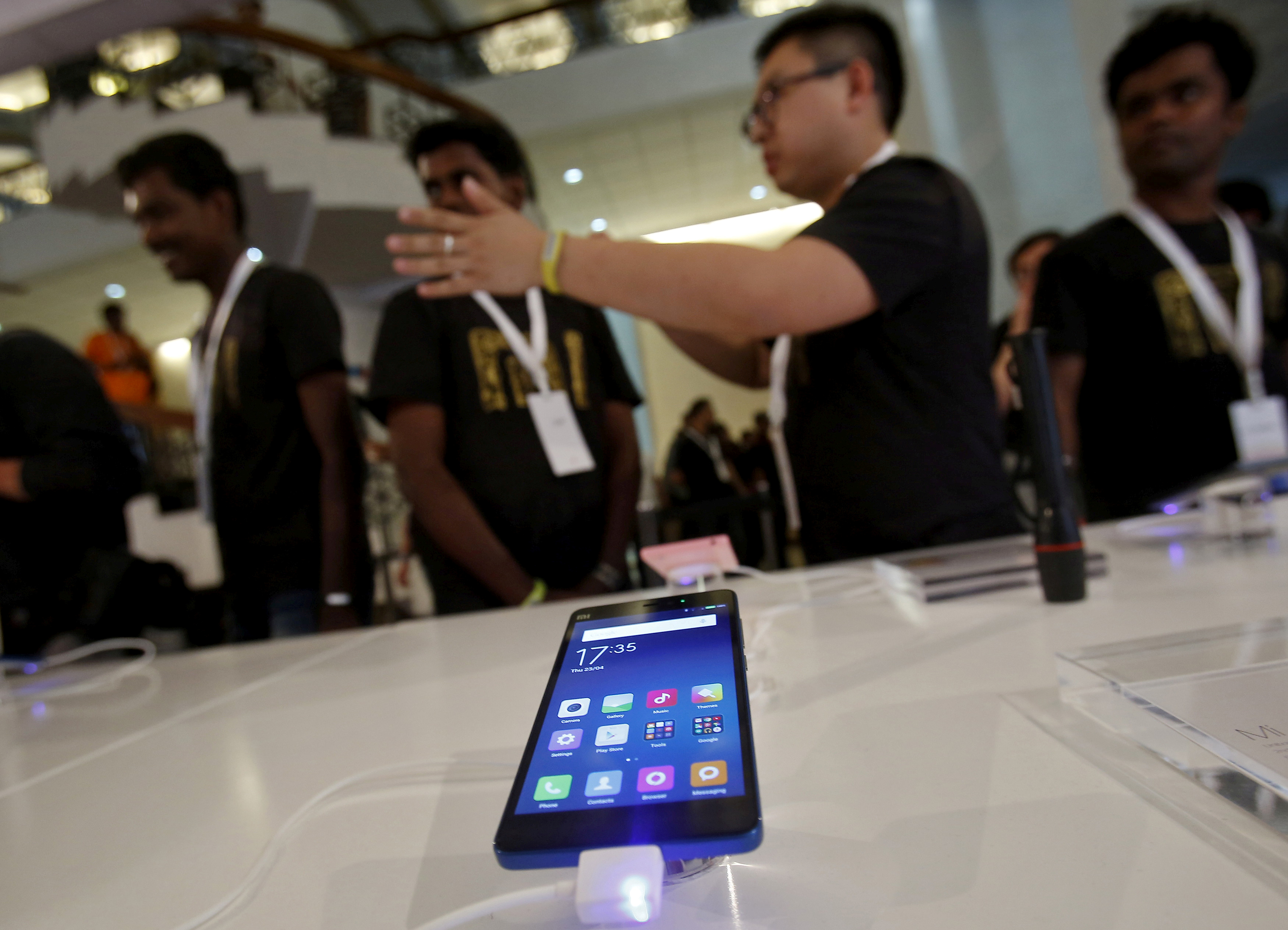 A Xiaomi's Mi 4i phone is kept on display at the venue during its launch in New Delhi
