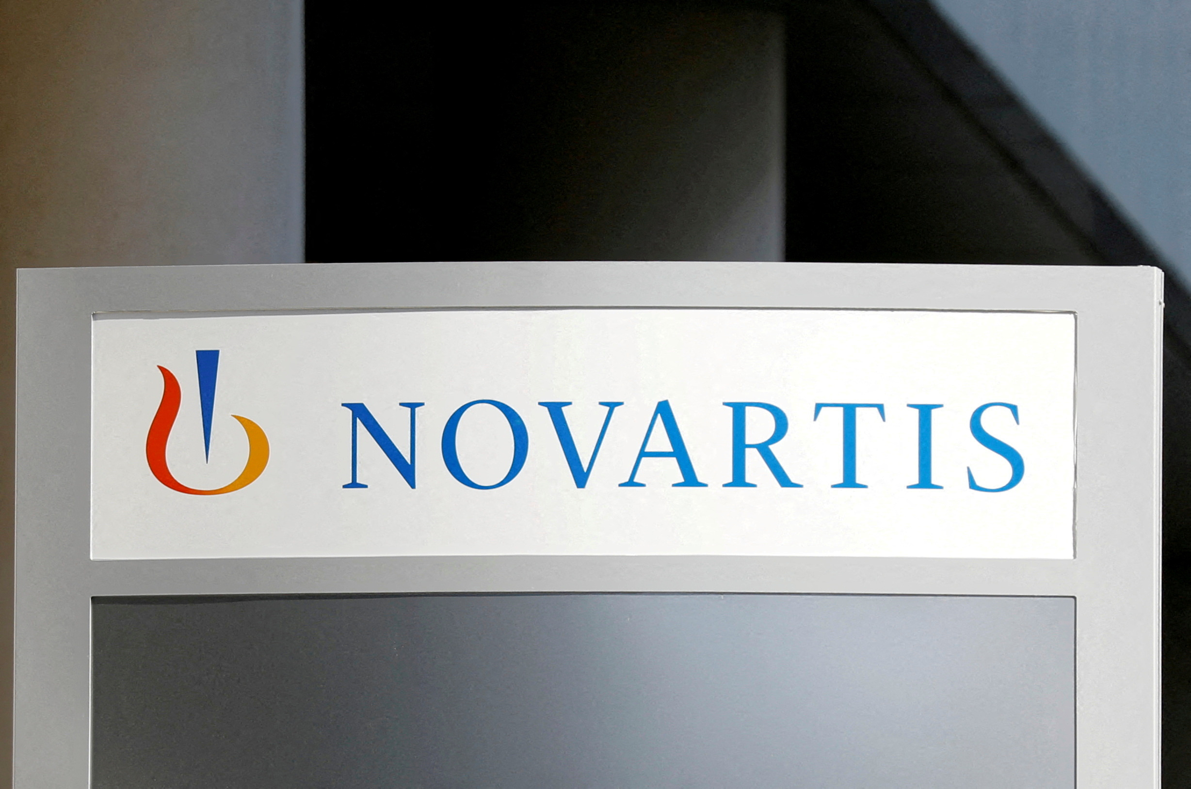 The logo of Swiss drugmaker Novartis is pictured at the company's French headquarters in Rueil-Malmaison