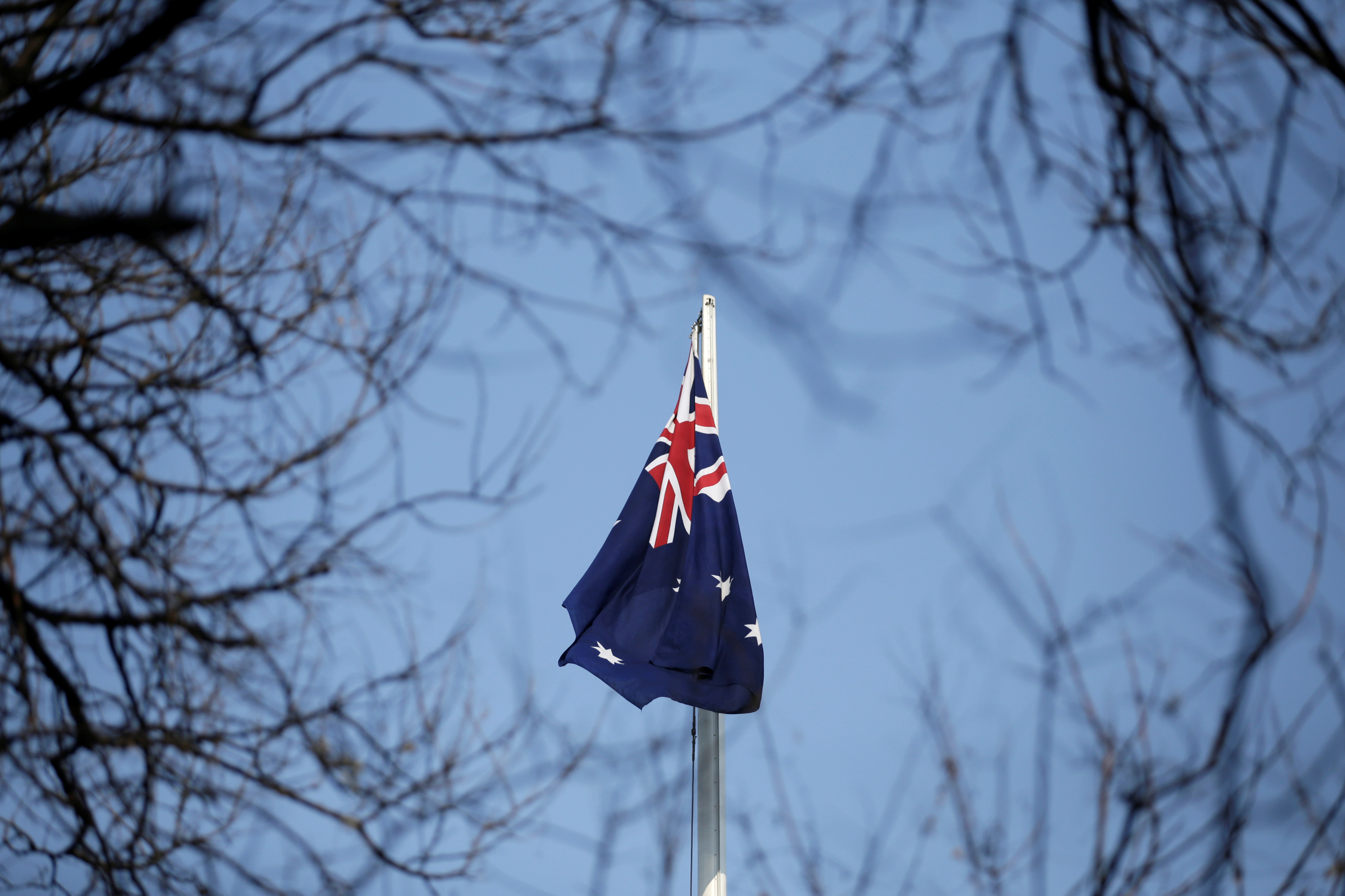 An Australian flag is pictured at its embassy in Beijing