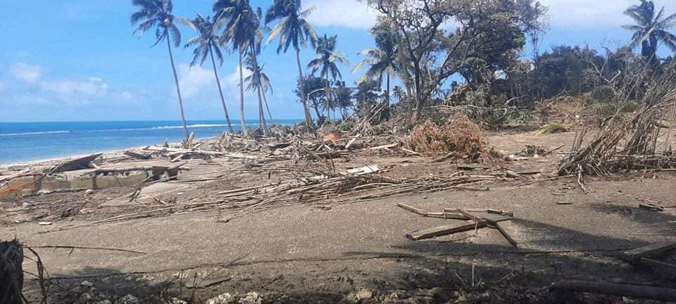 A view of a beach and debris following volcanic eruption and tsunami, in Nuku'alofa, Tonga January 18, 2022 in this picture obtained from social media on January 19, 2022.  Courtesy of Marian Kupu/Broadcom Broadcasting FM87.5/via REUTERS