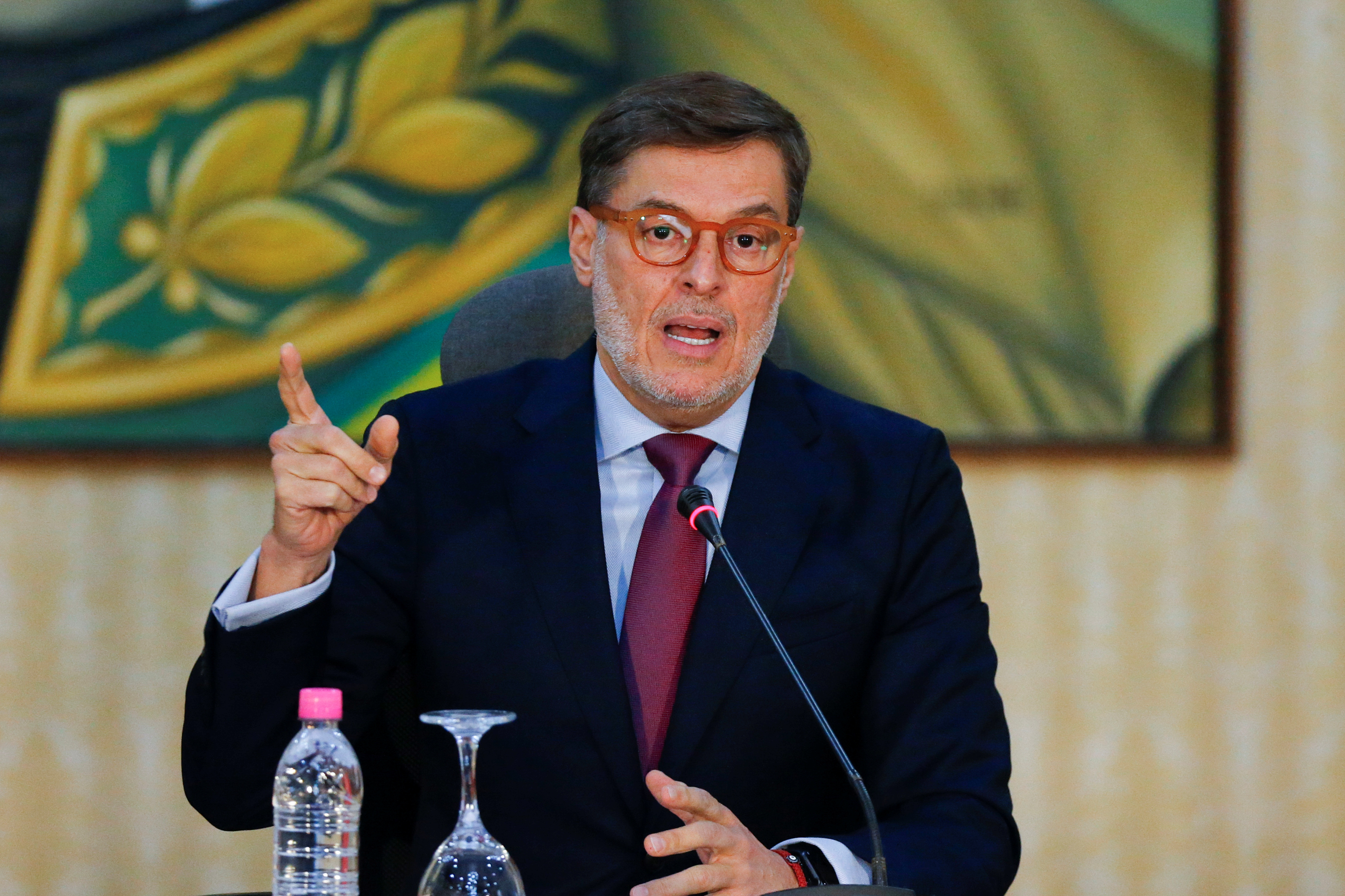 Venezuelan Foreign Minister Felix Plasencia addresses the media in Caracas