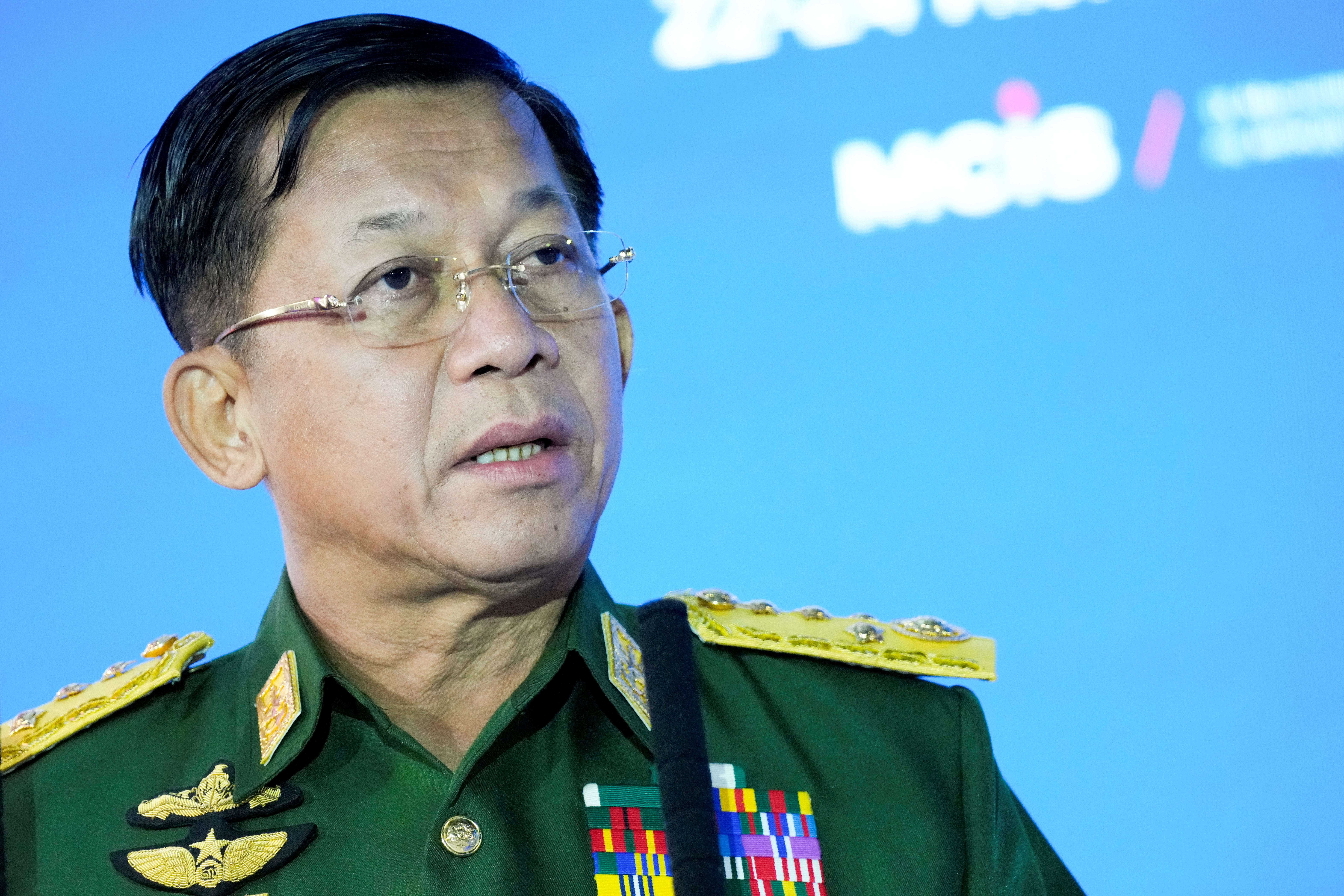 Commander-in-Chief of Myanmar's armed forces, Senior General Min Aung Hlaing delivers his speech at the IX Moscow conference on international security in Moscow, Russia June 23, 2021. Alexander Zemlianichenko/Pool via REUTERS/File Photo