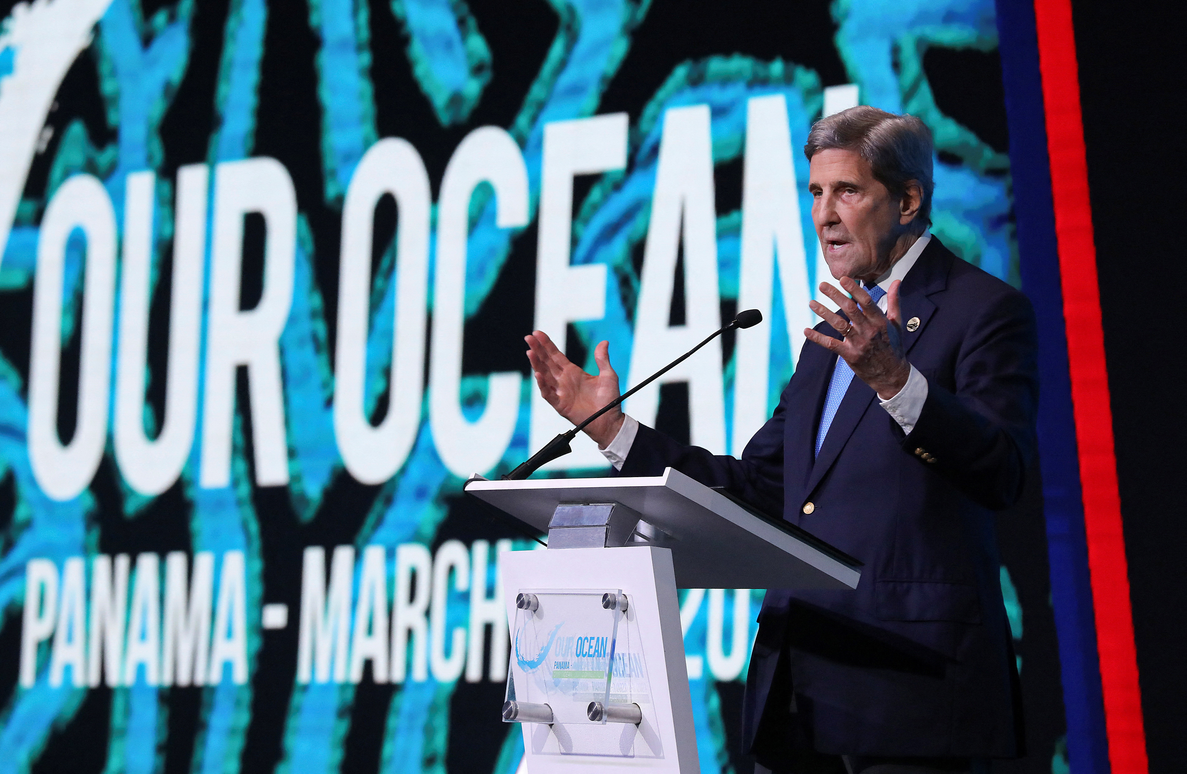 U.S. Special Envoy for Climate John Kerry speaks during the 2023 Our Ocean Conference, in Panama City