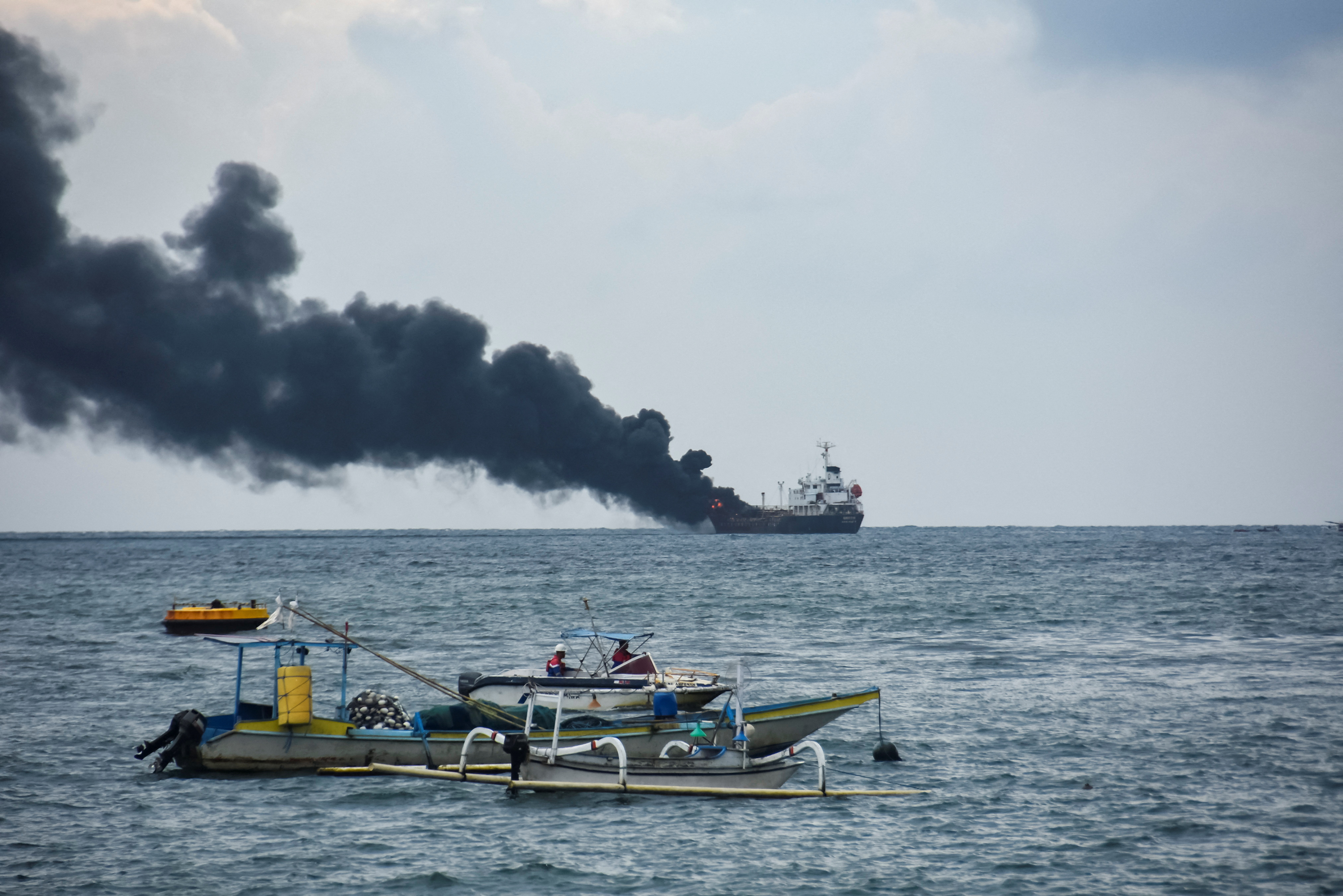 Pertamina tanker, MT Kristin, carrying fuel, catches fire on the coast of Mataram
