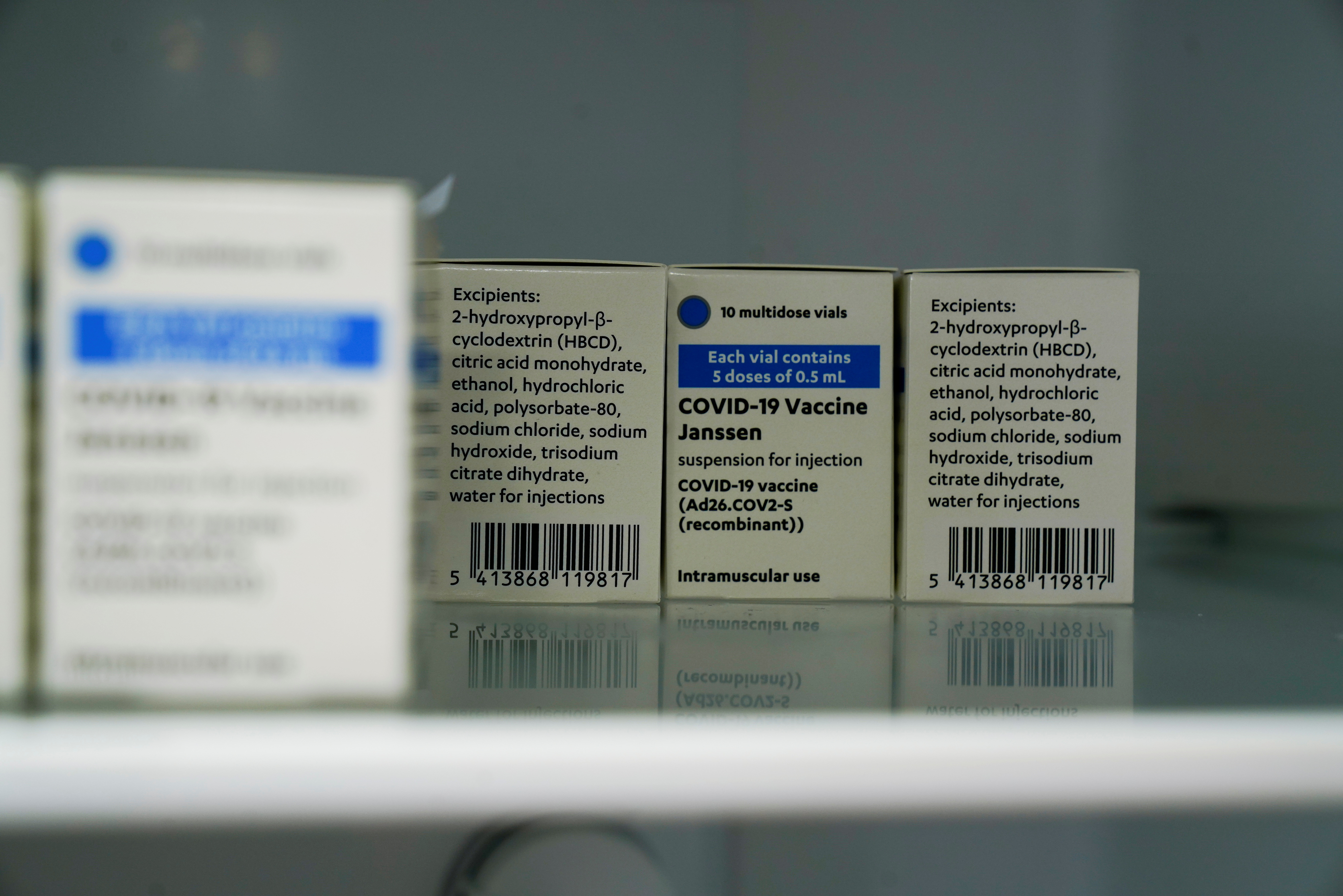 Johnson & Johnson's COVID-19 vaccines are kept refrigerated at the Forem vaccination centre in Pamplona