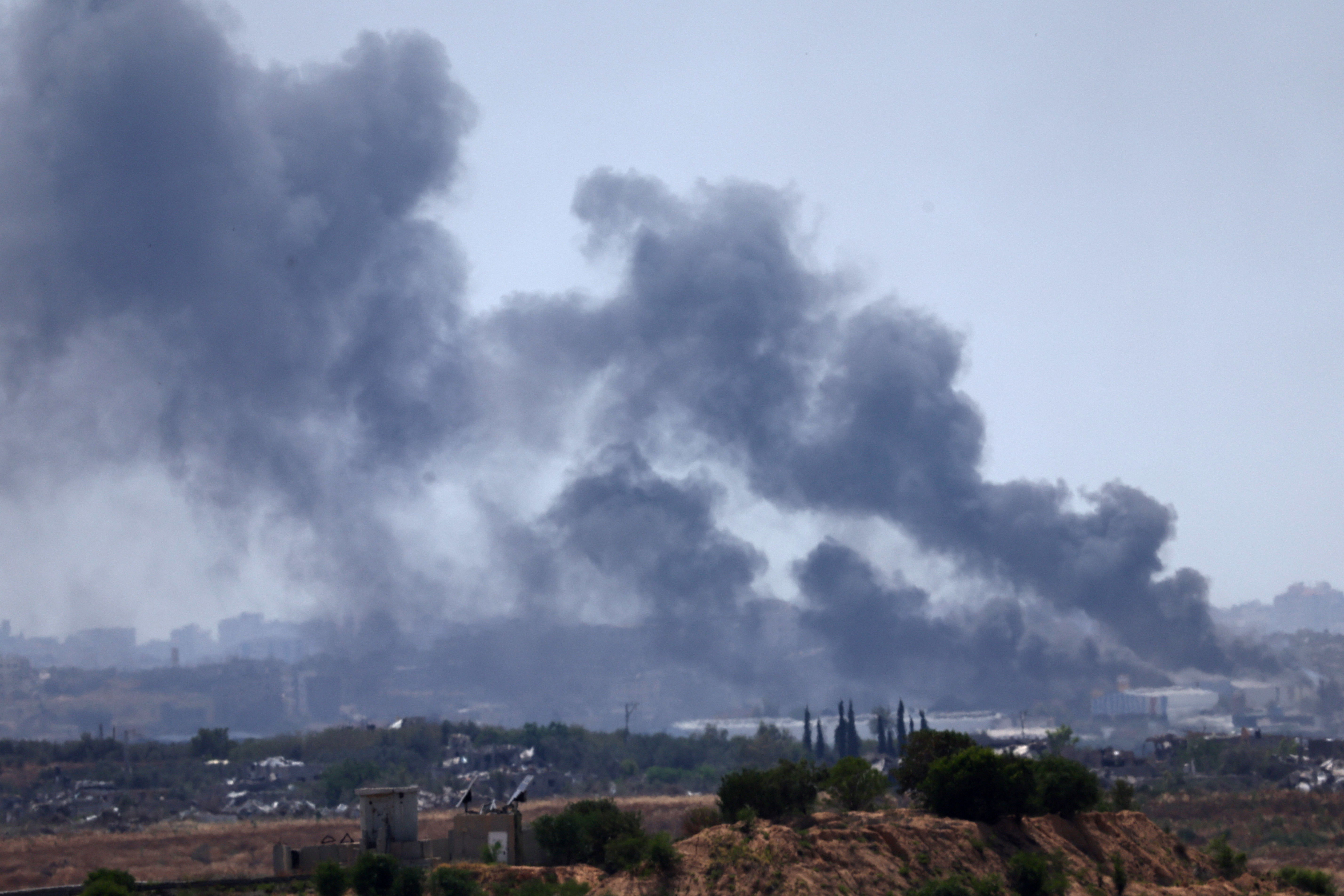 Smoke rises in northern Gaza, amid the ongoing conflict between Israel and the Palestinian Islamist group Hamas, as seen from Israel
