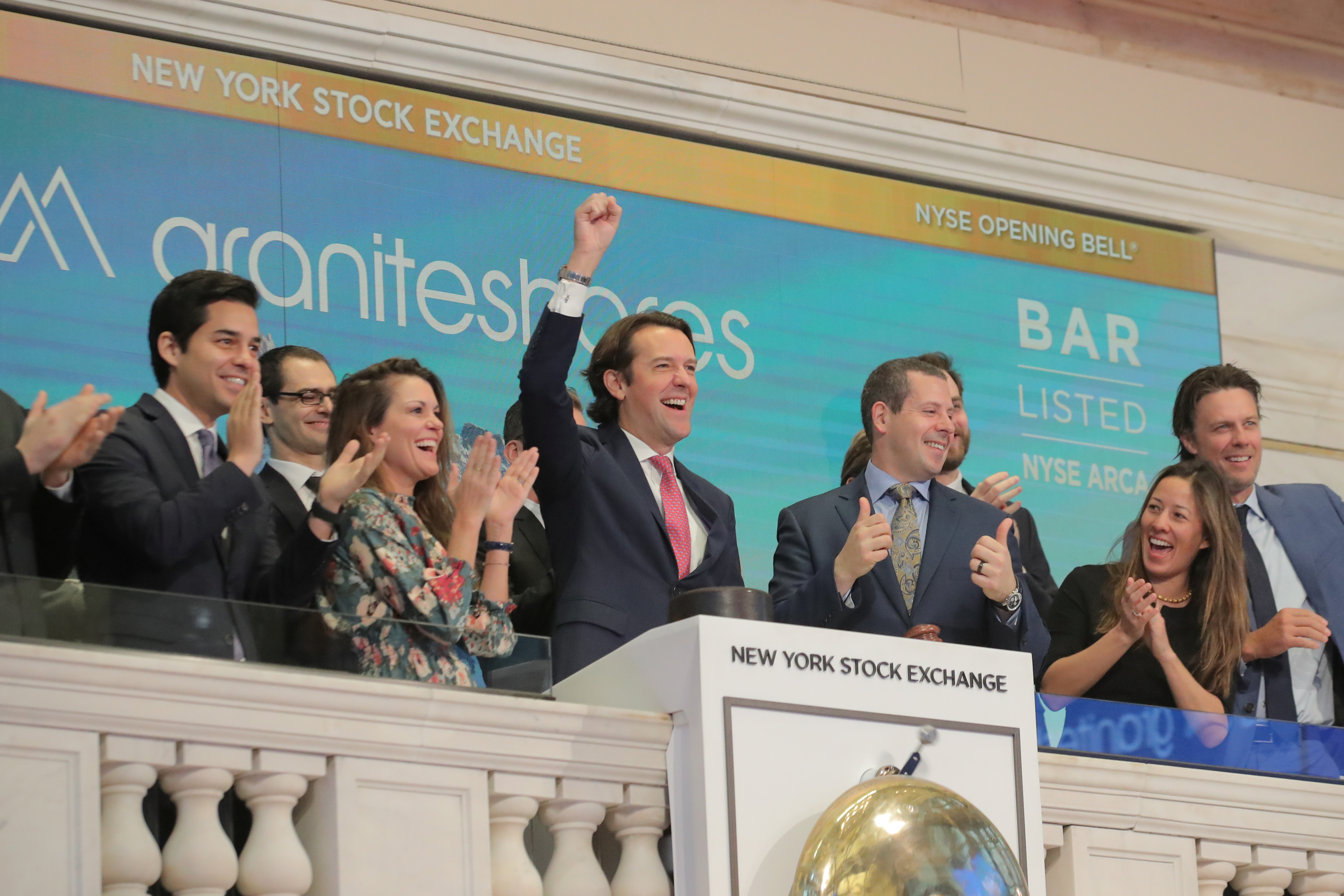 William Rhind, Founder and CEO of GraniteShares Gold Trust, rings the opening bell at the NYSE in New York