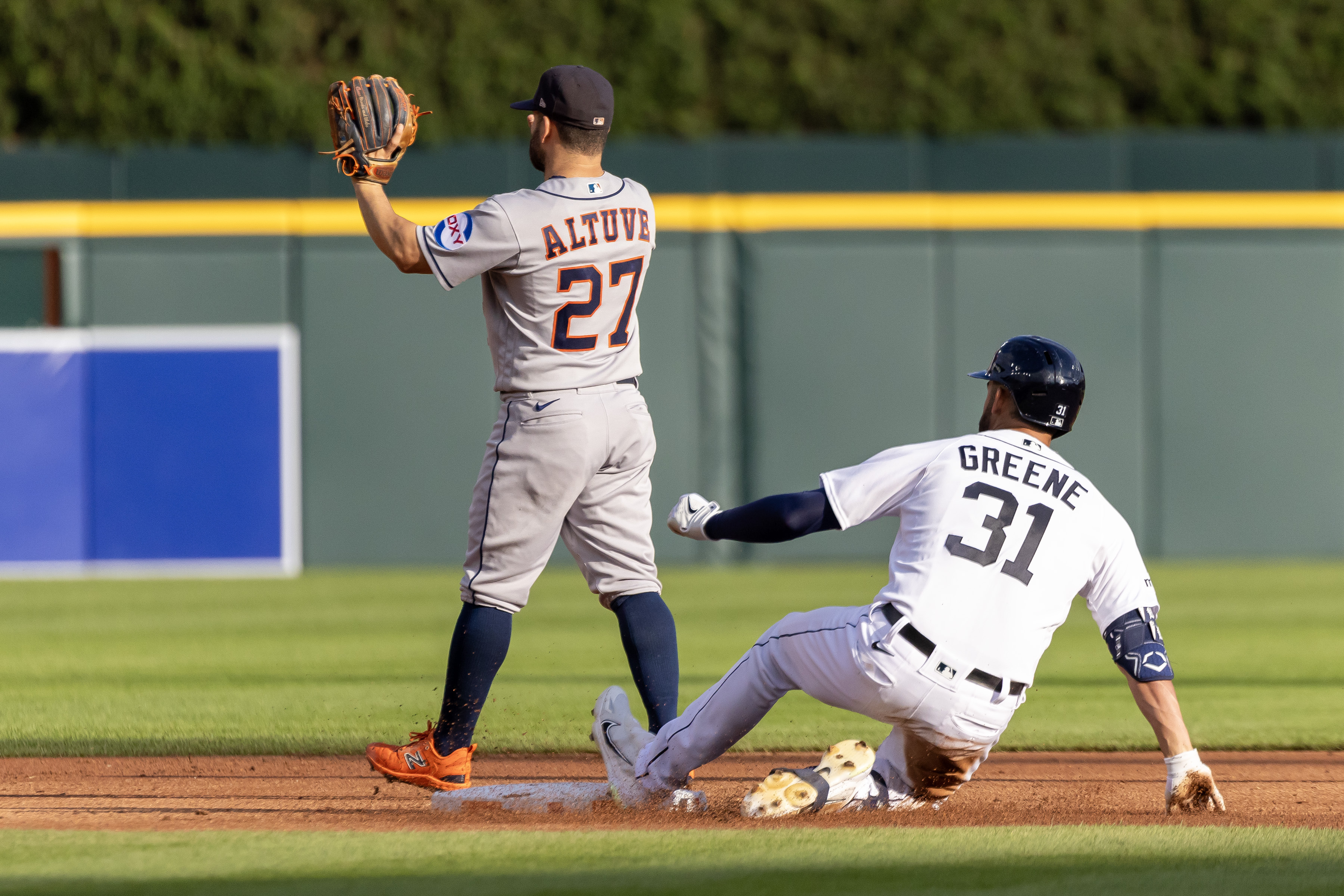 DETROIT, MI - AUGUST 05: Detroit Tigers CF Riley Greene (31) at bat during  game between Tampa Bay Rays and Detroit Tigers on August 5, 2023 at  Comerica Park in Detroit, MI (