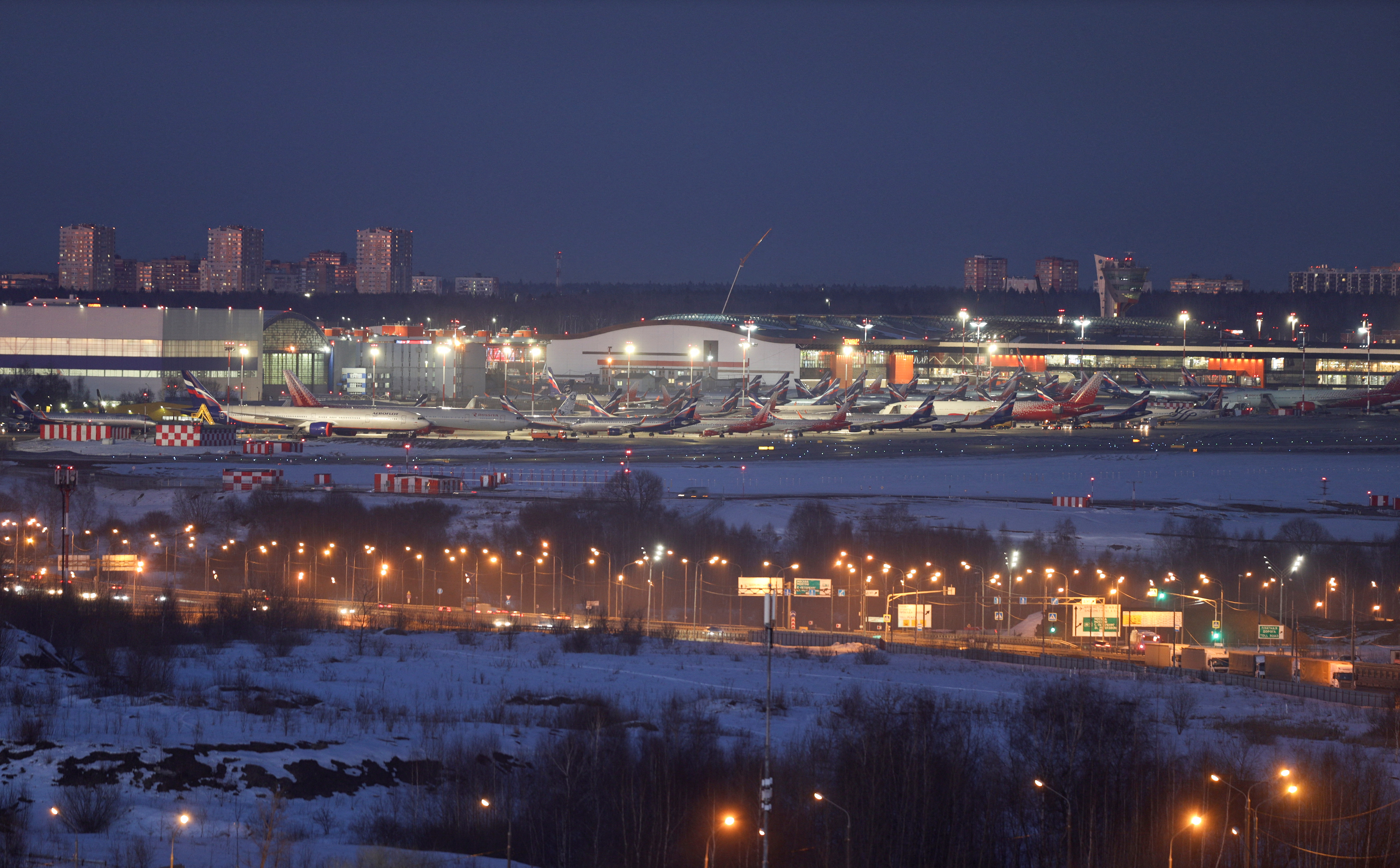 Planes are parked at Sheremetyevo International Airport in Moscow