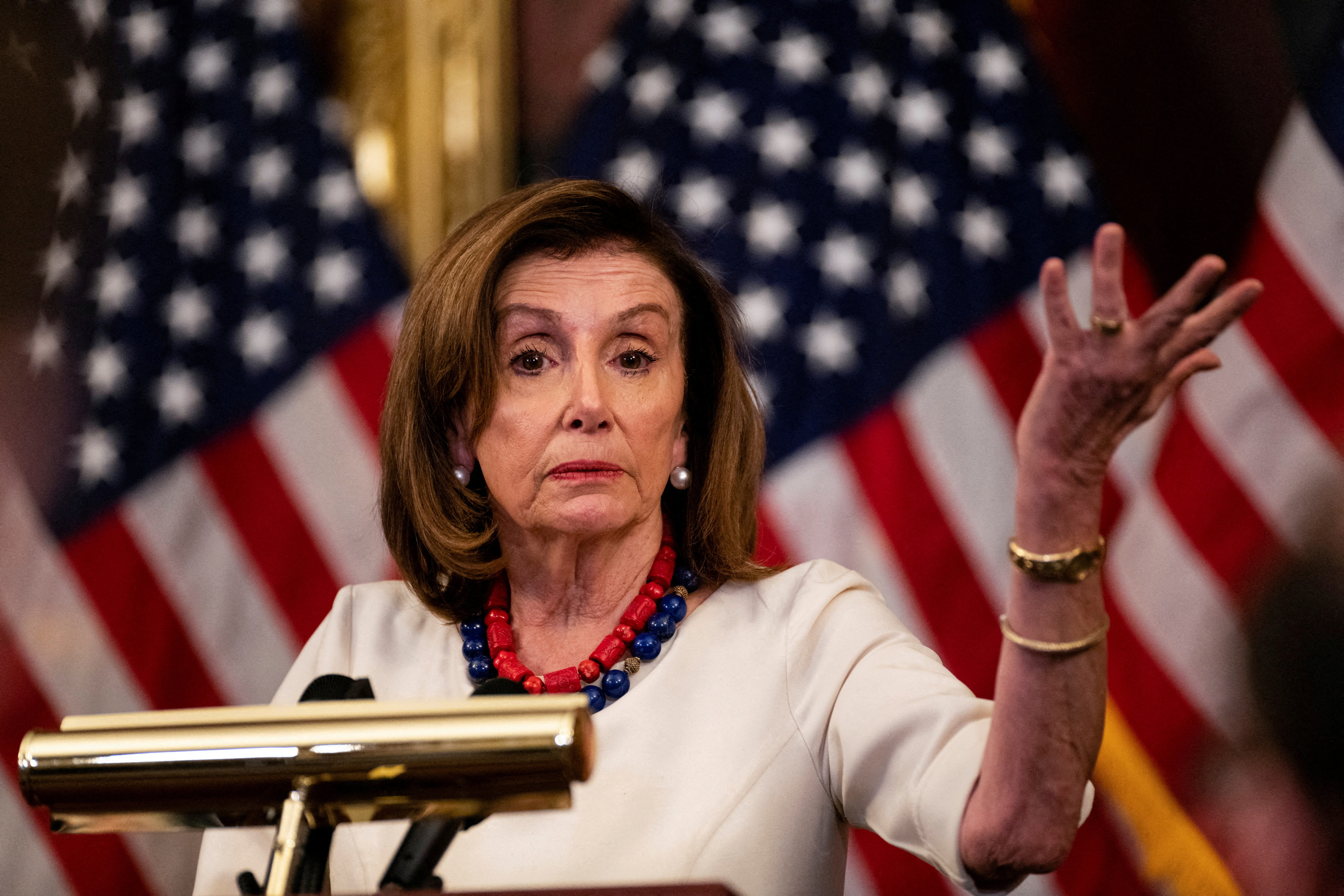 U.S. House Speaker Nancy Pelosi (D-CA) speaks during a news conference on Capitol Hill in Washington