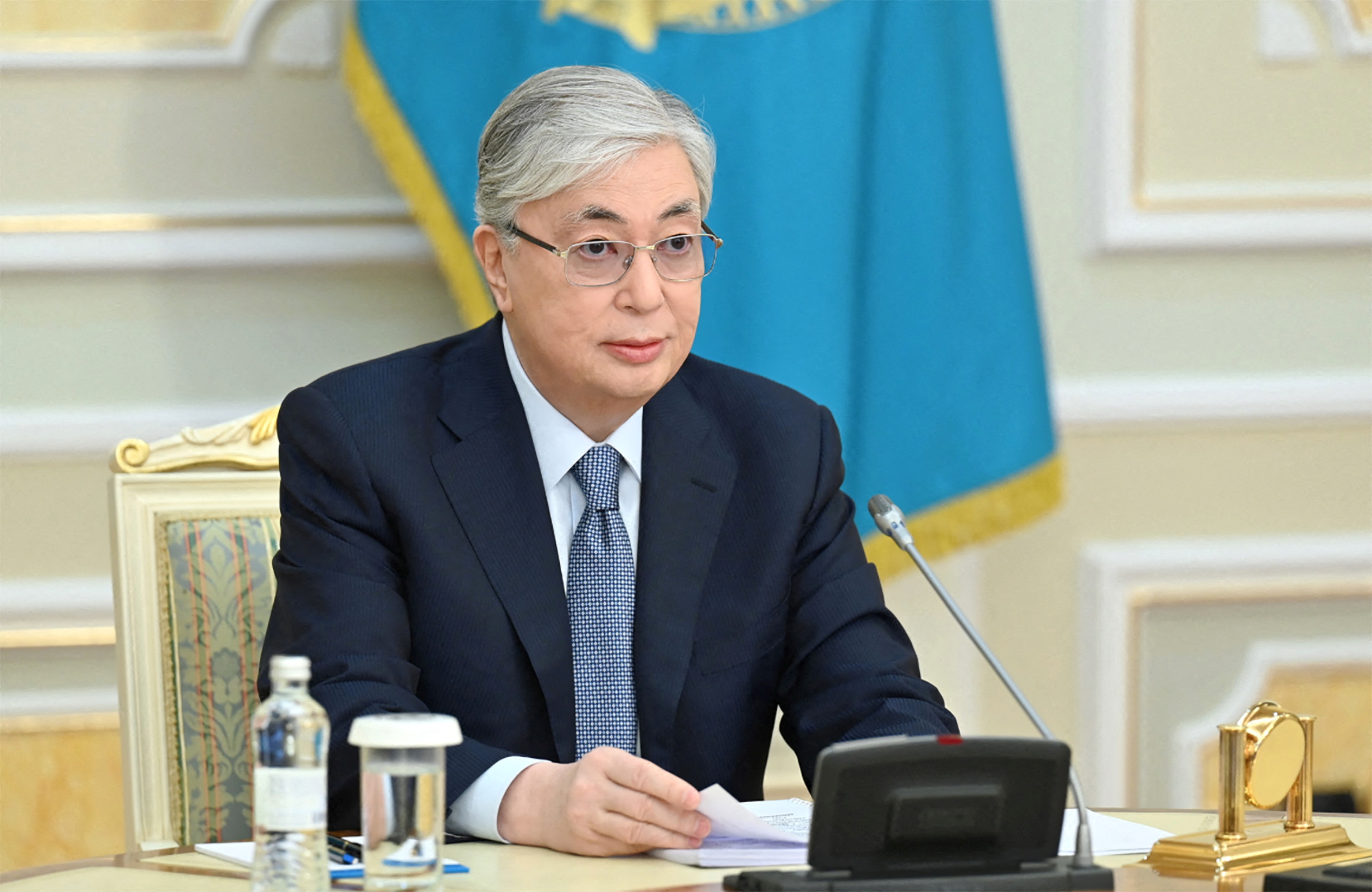 Kazakh President Kassym-Jomart Tokayev attends a session of parliament in Nur-Sultan