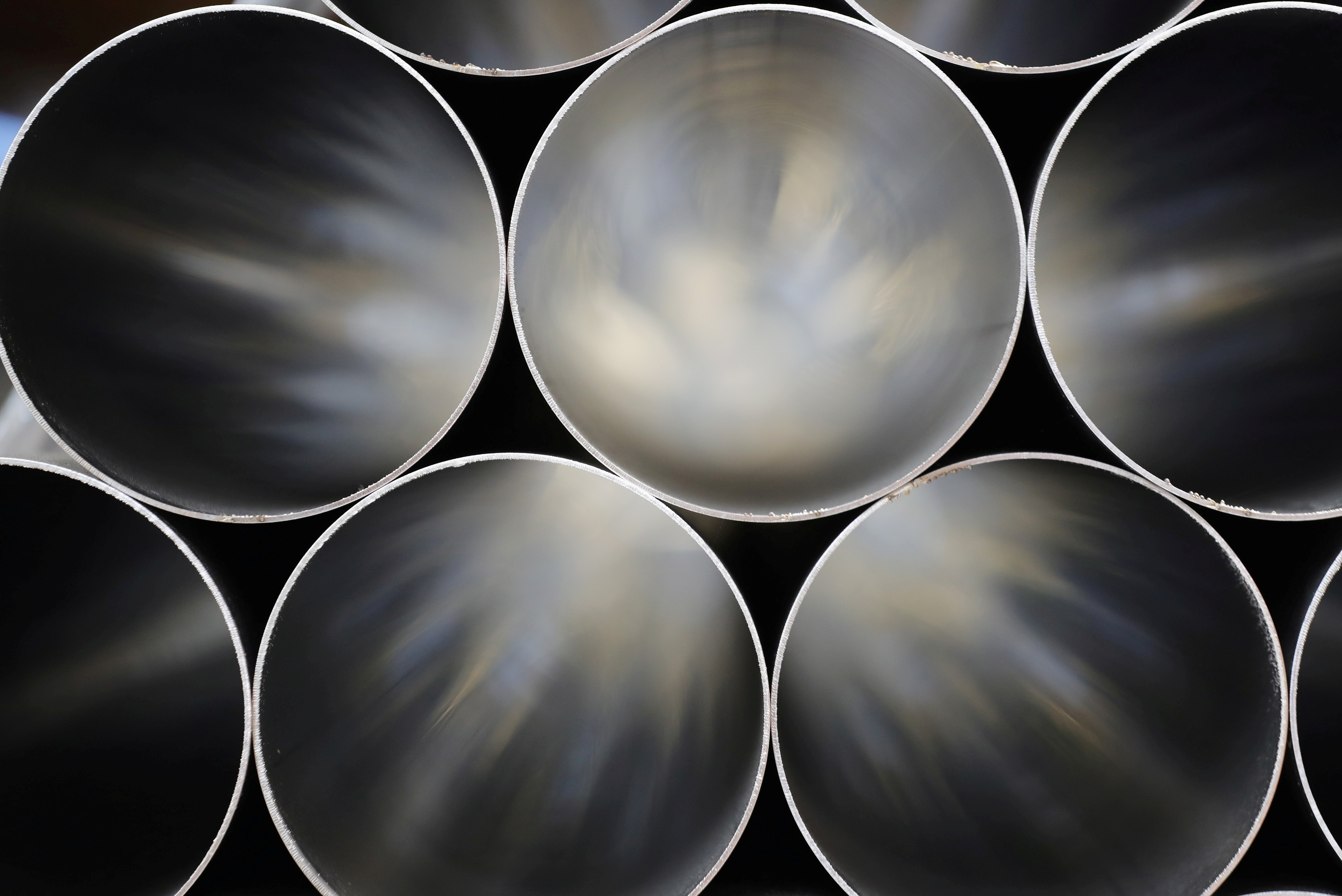 Stainless steel tubes are stored ready to be made into exhausts at the Eminox factory, during a post-Budget visit by Britain's Chancellor of the Exchequer Philip Hammond, in Gainsborough,