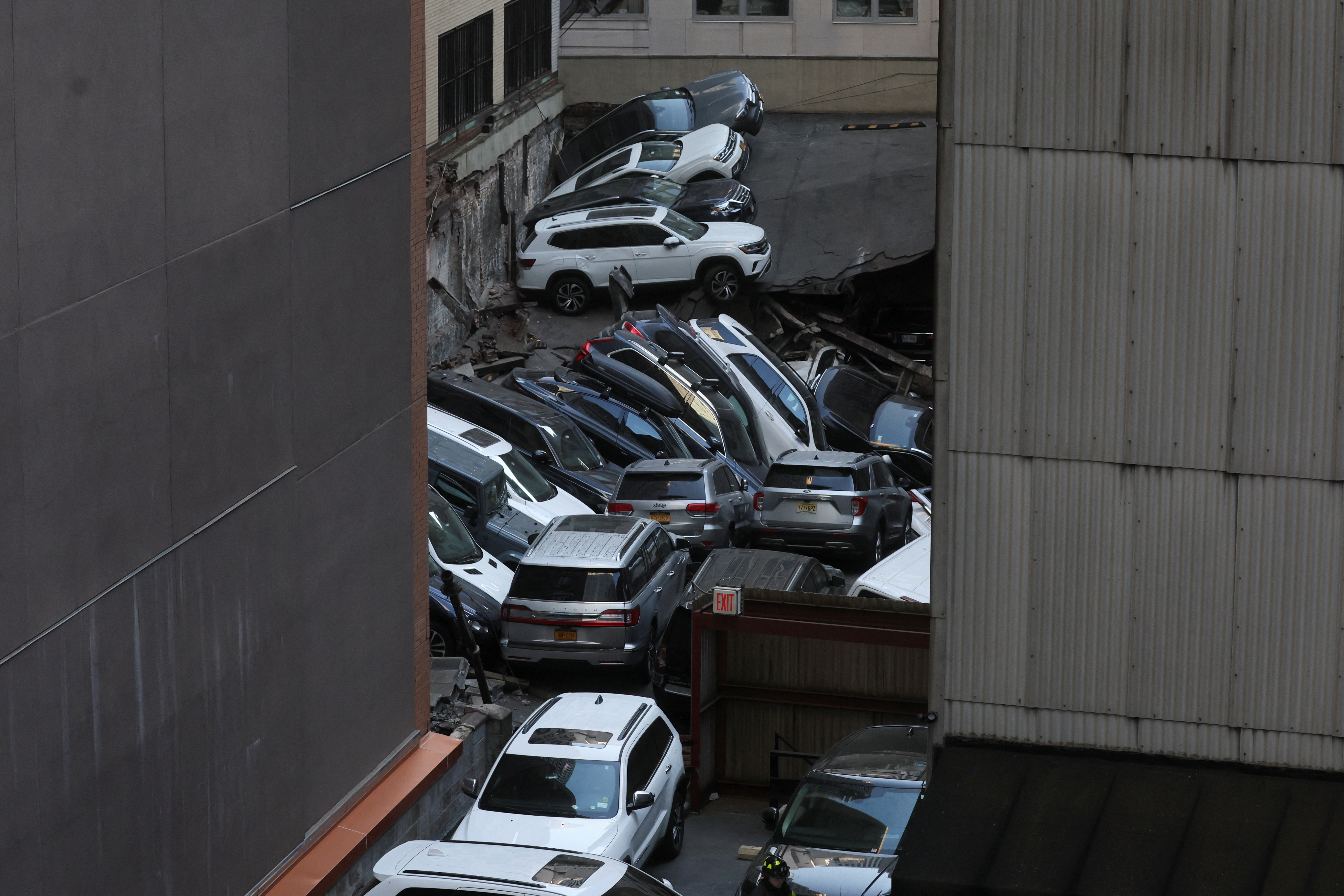 Aftermath of the collapse of a parking garage in the Manhattan borough of New York City