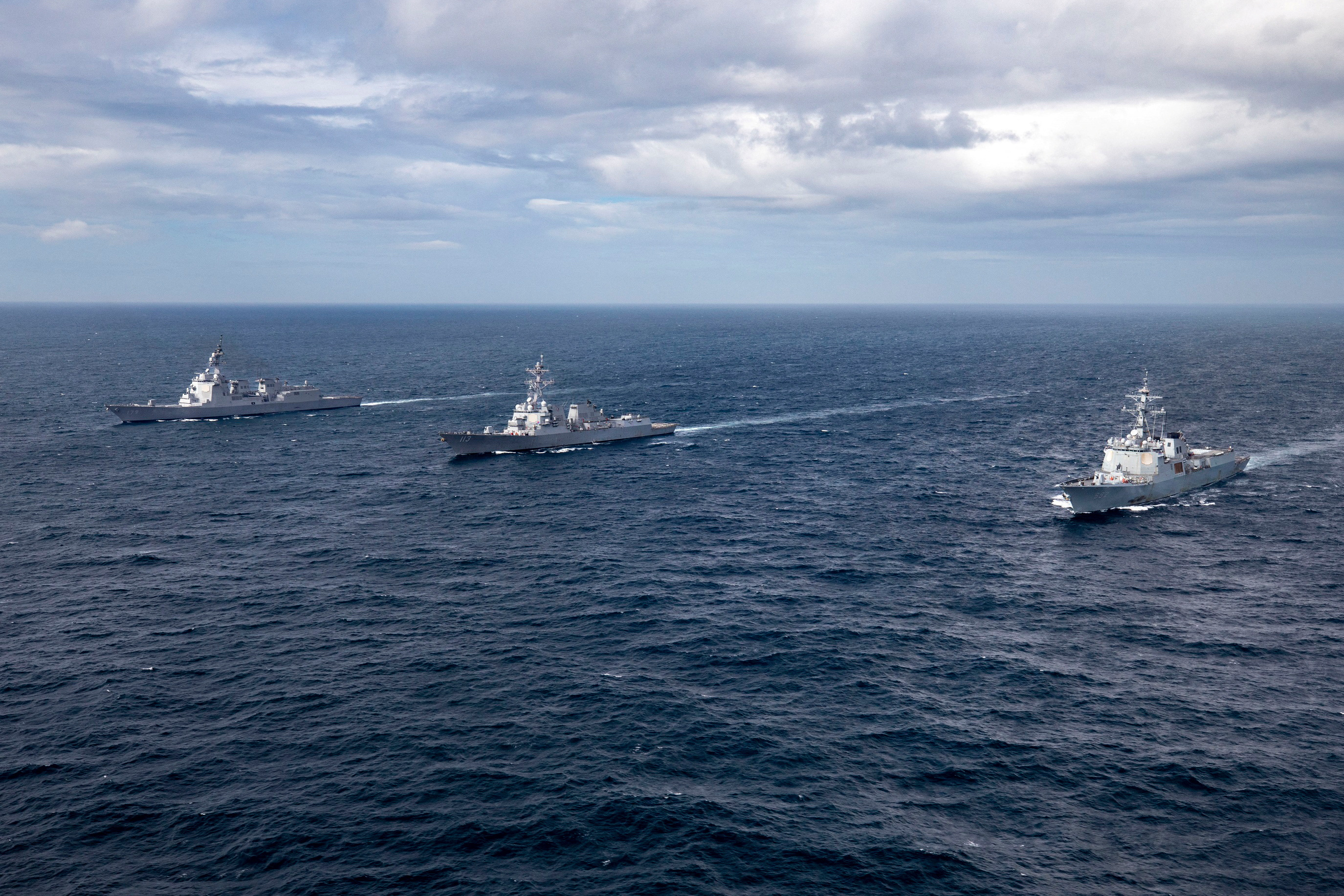 South Korean and Japanese naval ships conduct missile defense drill with U.S. Navy