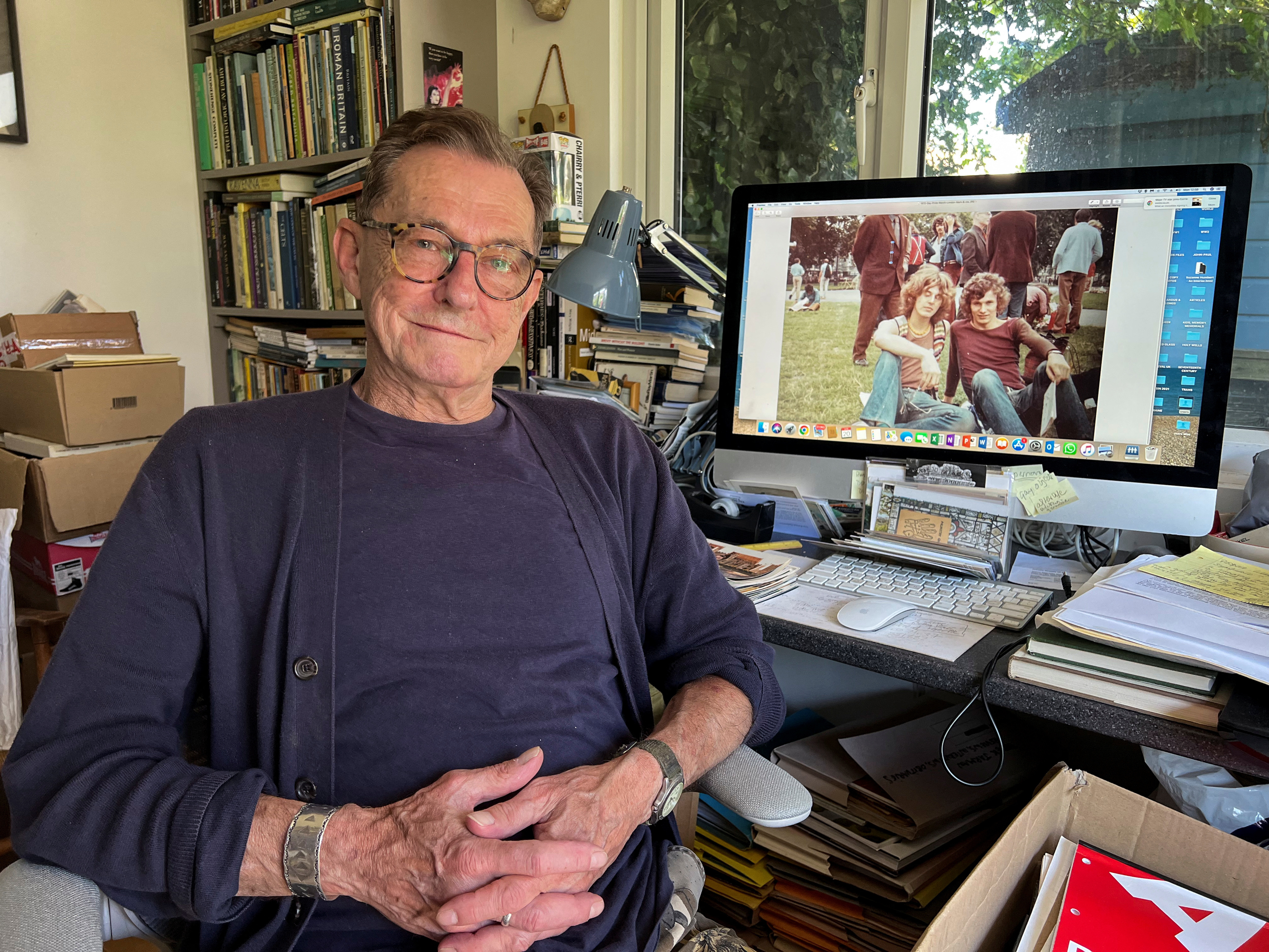 Art historian and participant of the 1972 Pride march in London, Simon Watney, 73, poses at his home in Deal