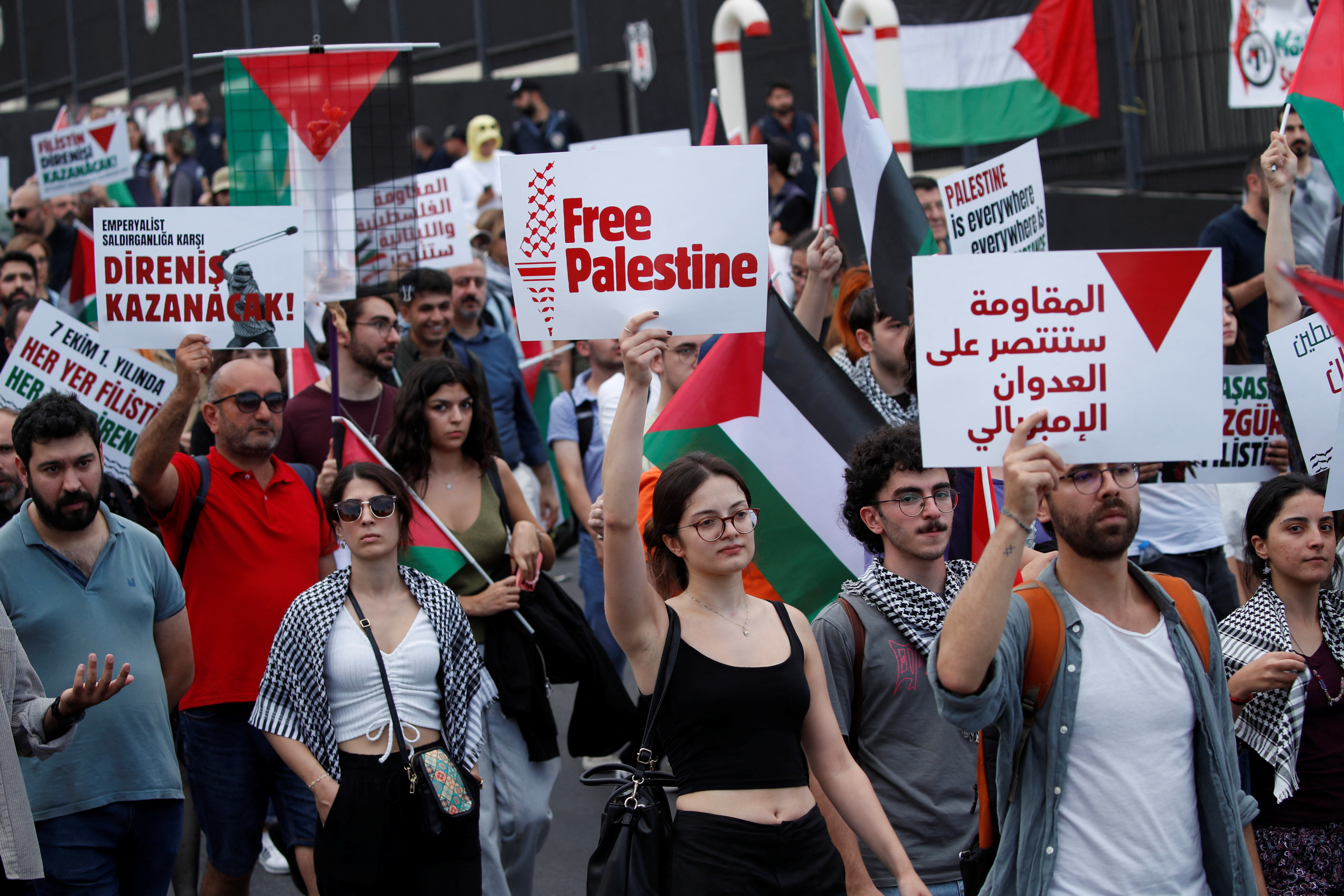 People demonstrate in support of Palestinians in Gaza, in Istanbul