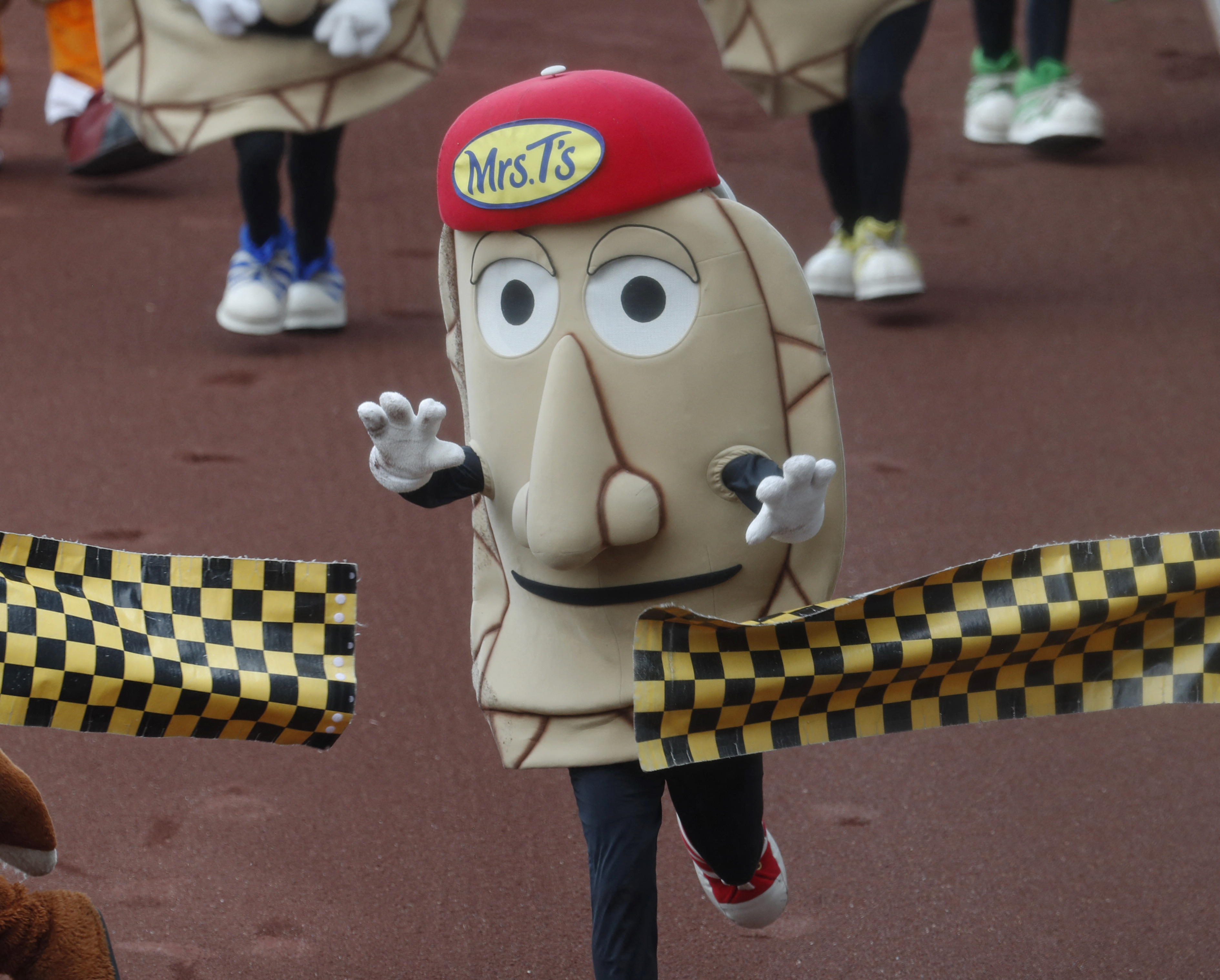 Two racing pierogies broke out wrestling moves during Pirates