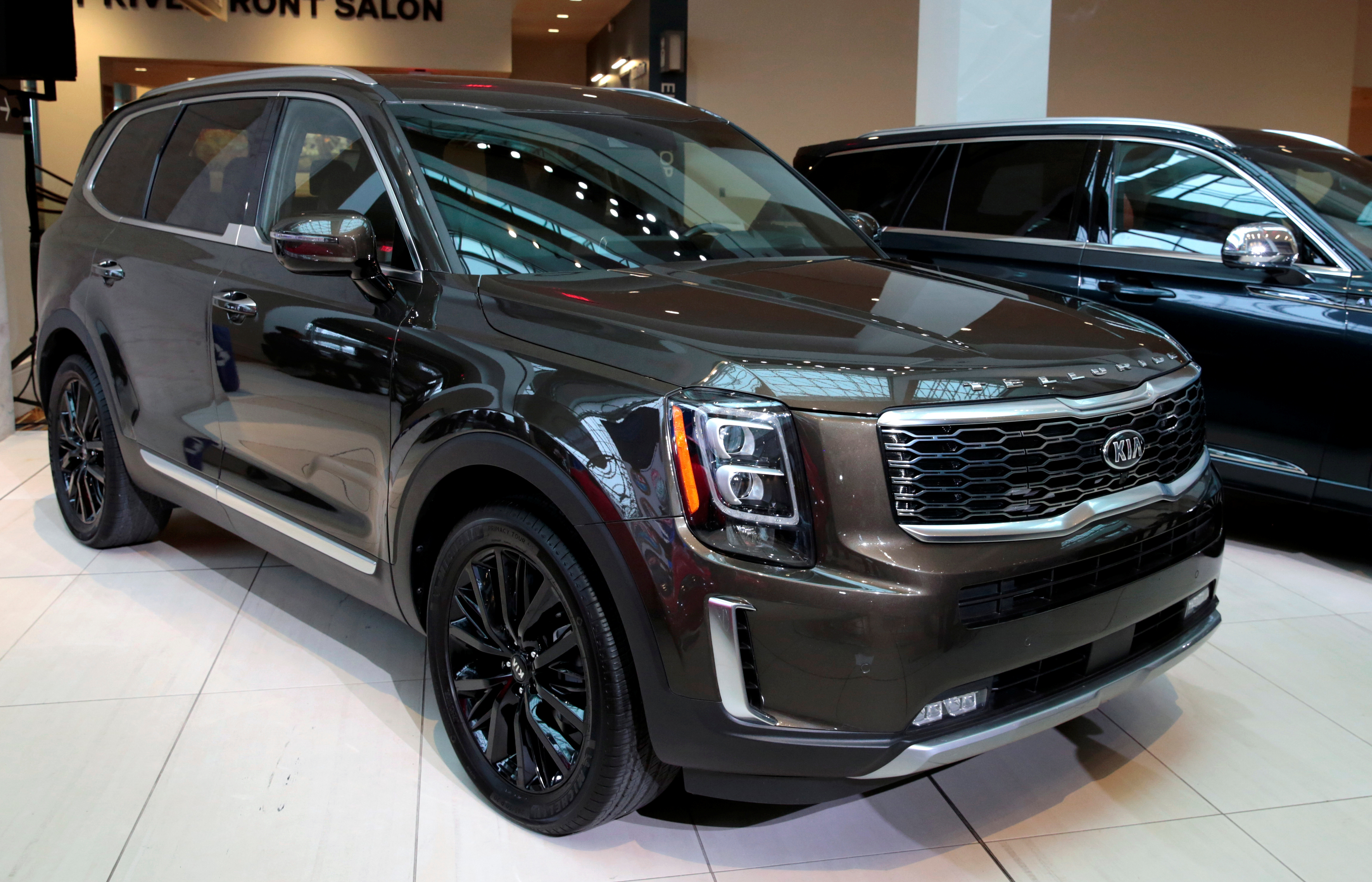 The Kia Motors 2020 Telluride vehicle is displayed during the award ceremony winning the 