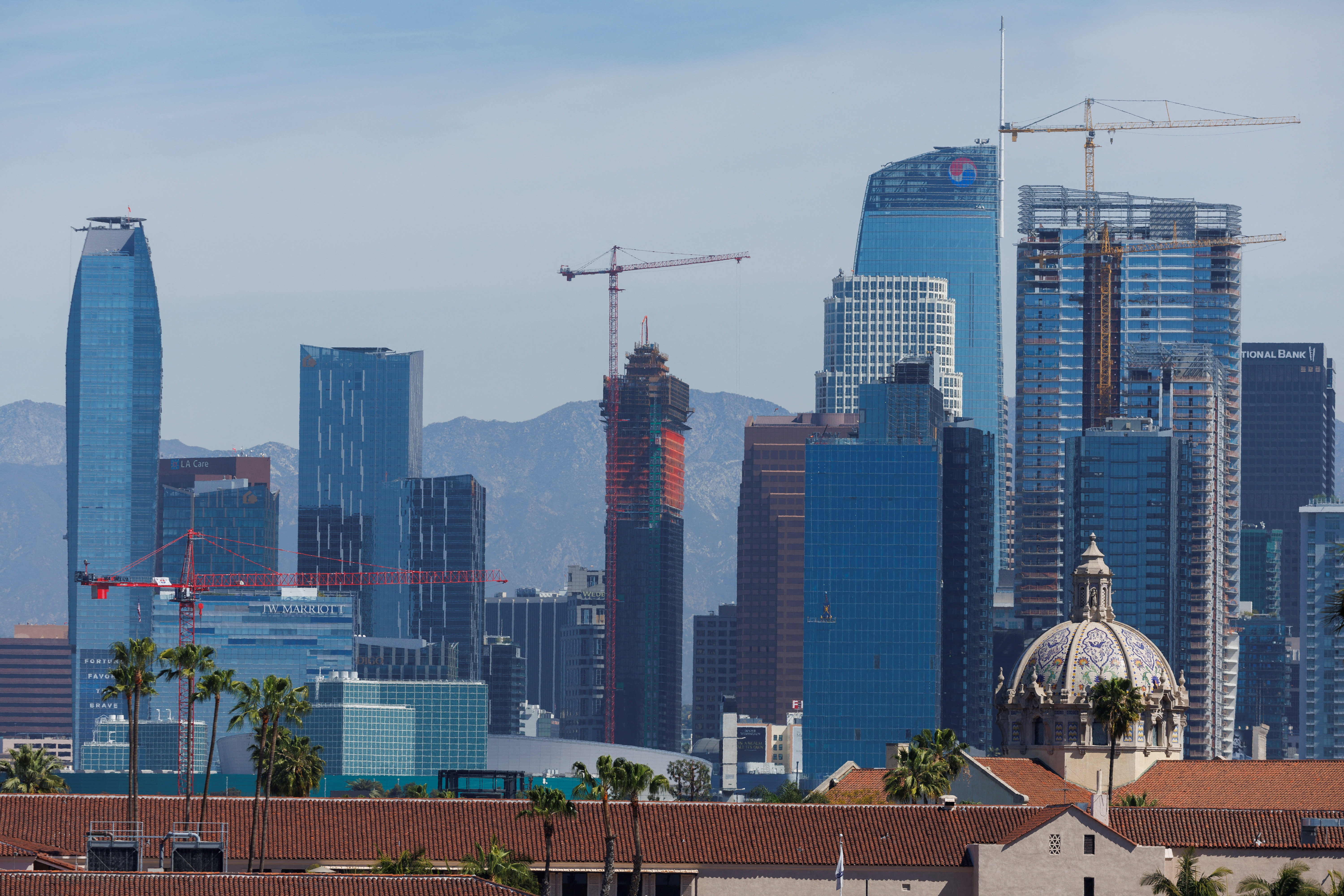 A view of the skyline of downtown Los Angeles