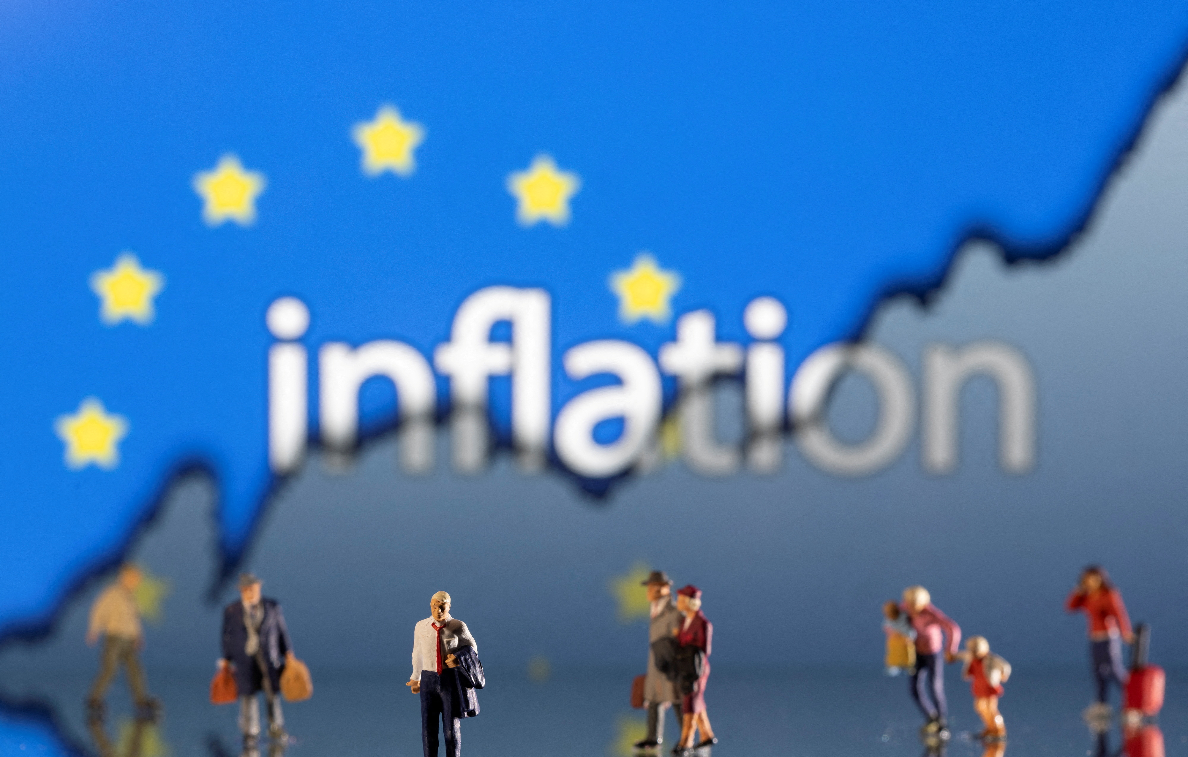 "Inflation", EU flag and rising stock graph