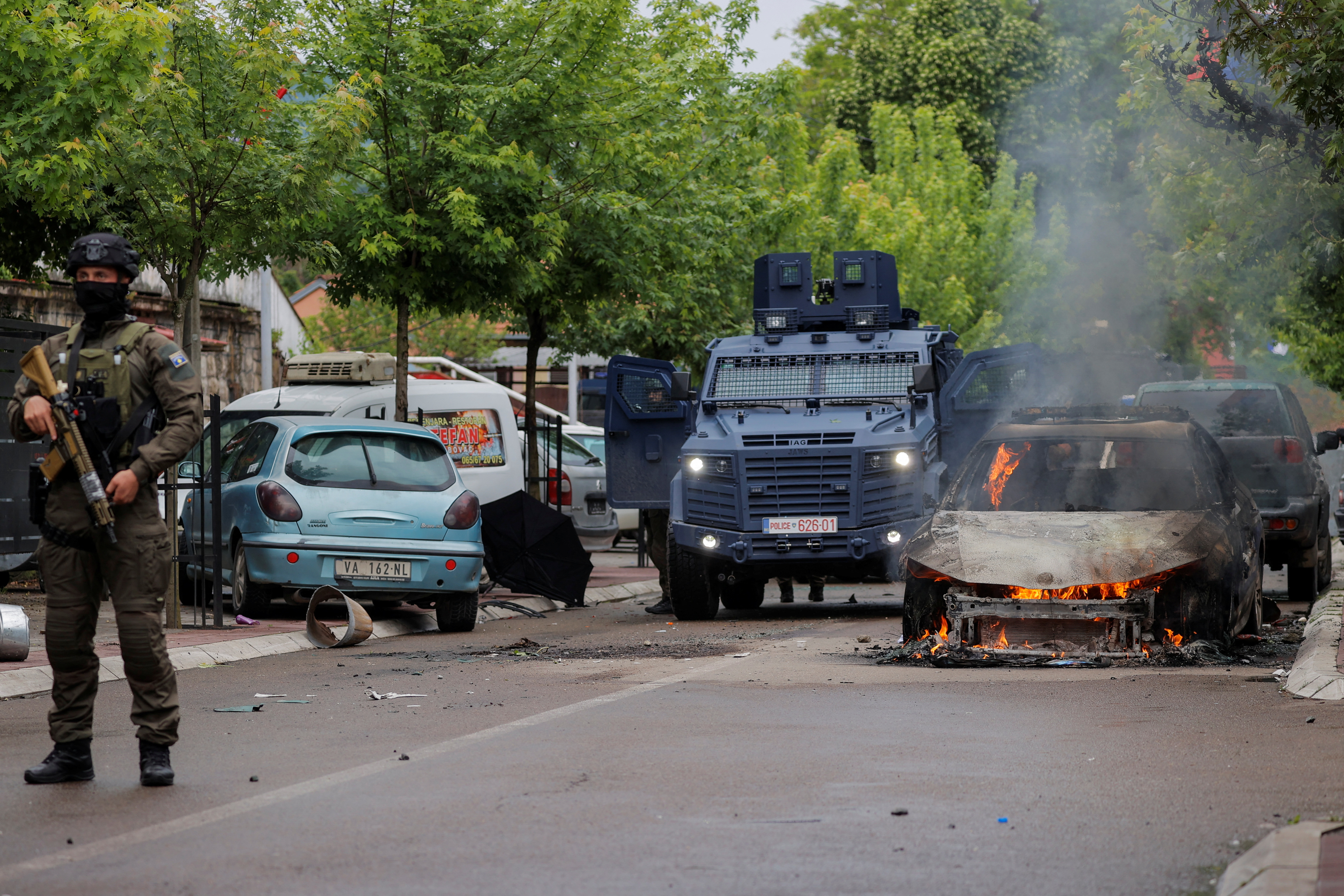 Clashes between Kosovo police and ethnic Serb protesters in the town of Zvecan
