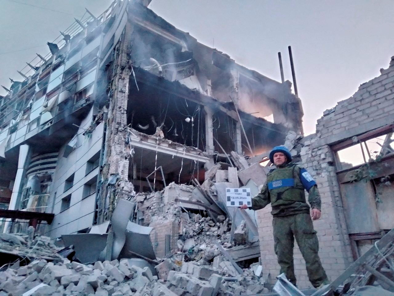 A view shows an industrial building destroyed, according to Russian-installed officials, by a Ukrainian missile strike in the course of Russia-Ukraine conflict, in Luhansk