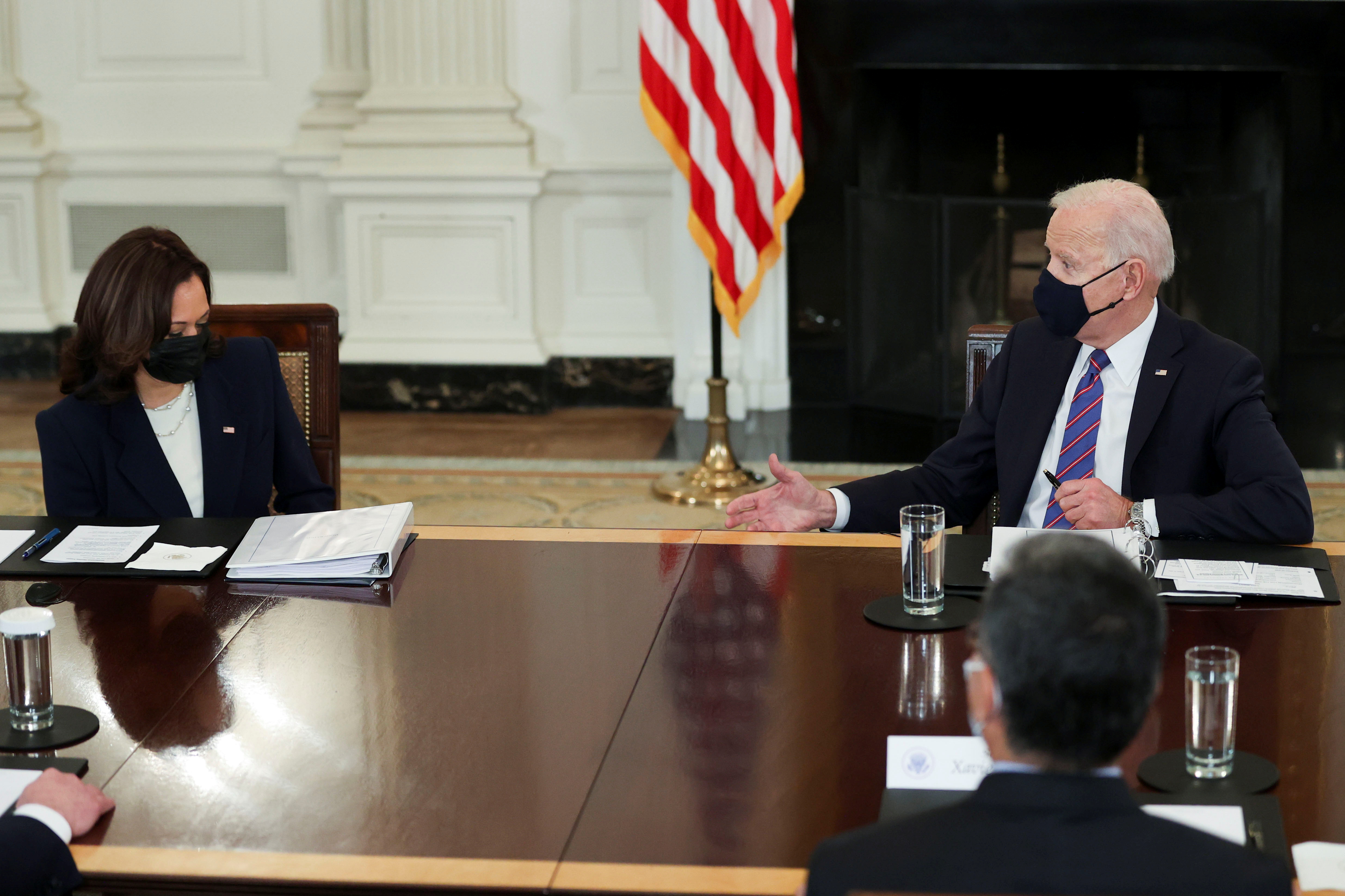 U.S. President Joe Biden meets with immigration advisers at the White House in Washington