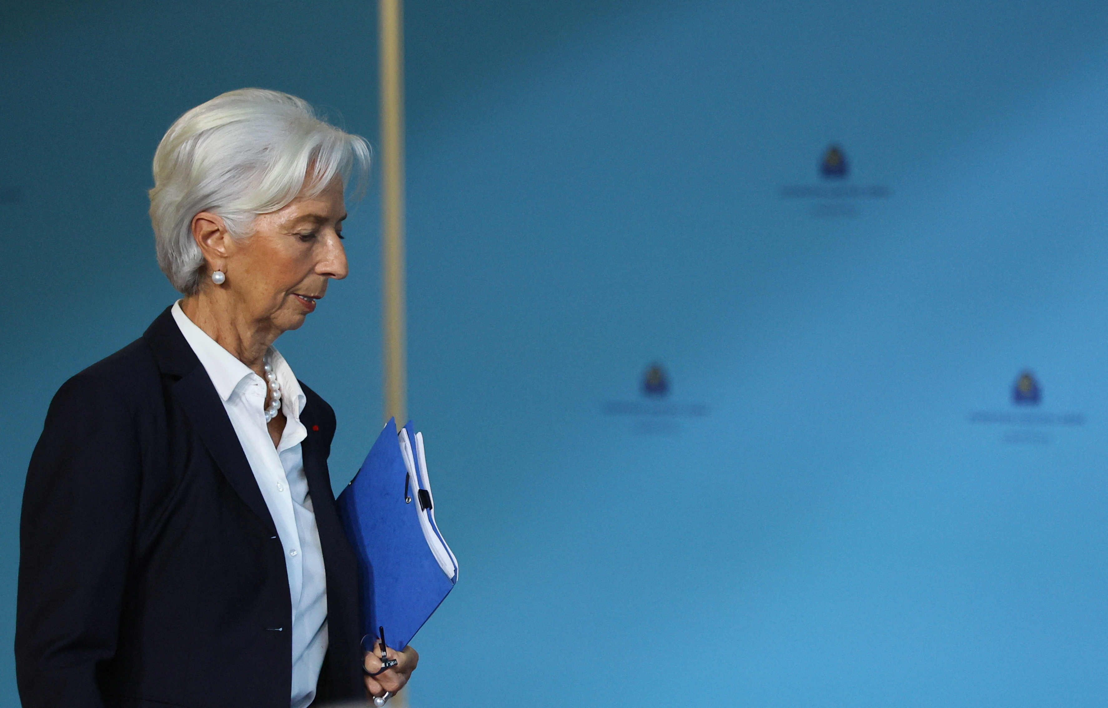 ECB's Lagarde attends a news conference following the monetary policy meeting in Frankfurt
