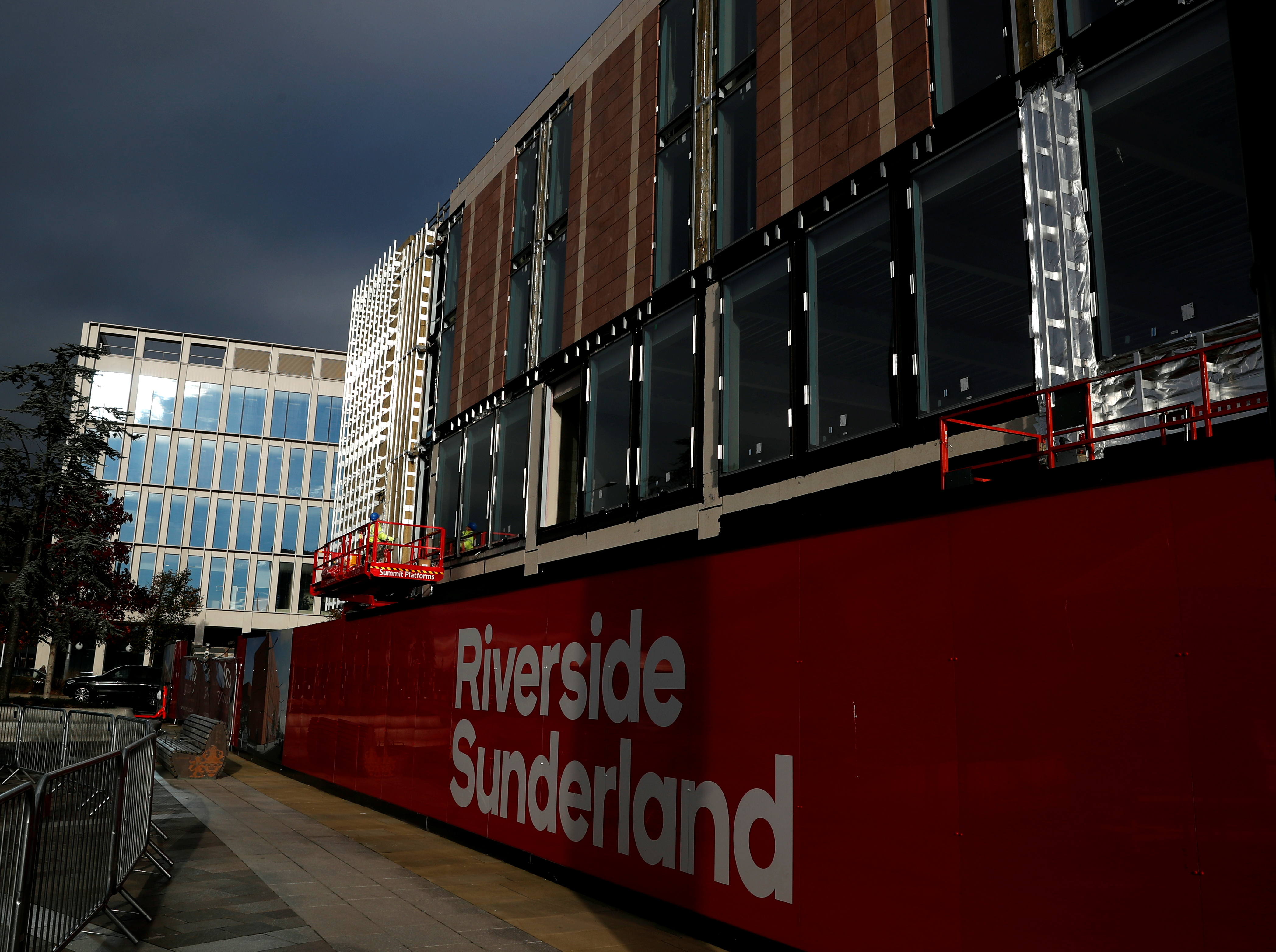 General view showing workers on part of the under construction Riverside development in Sunderland, Britain, November 24, 2021.  REUTERS/Lee Smith