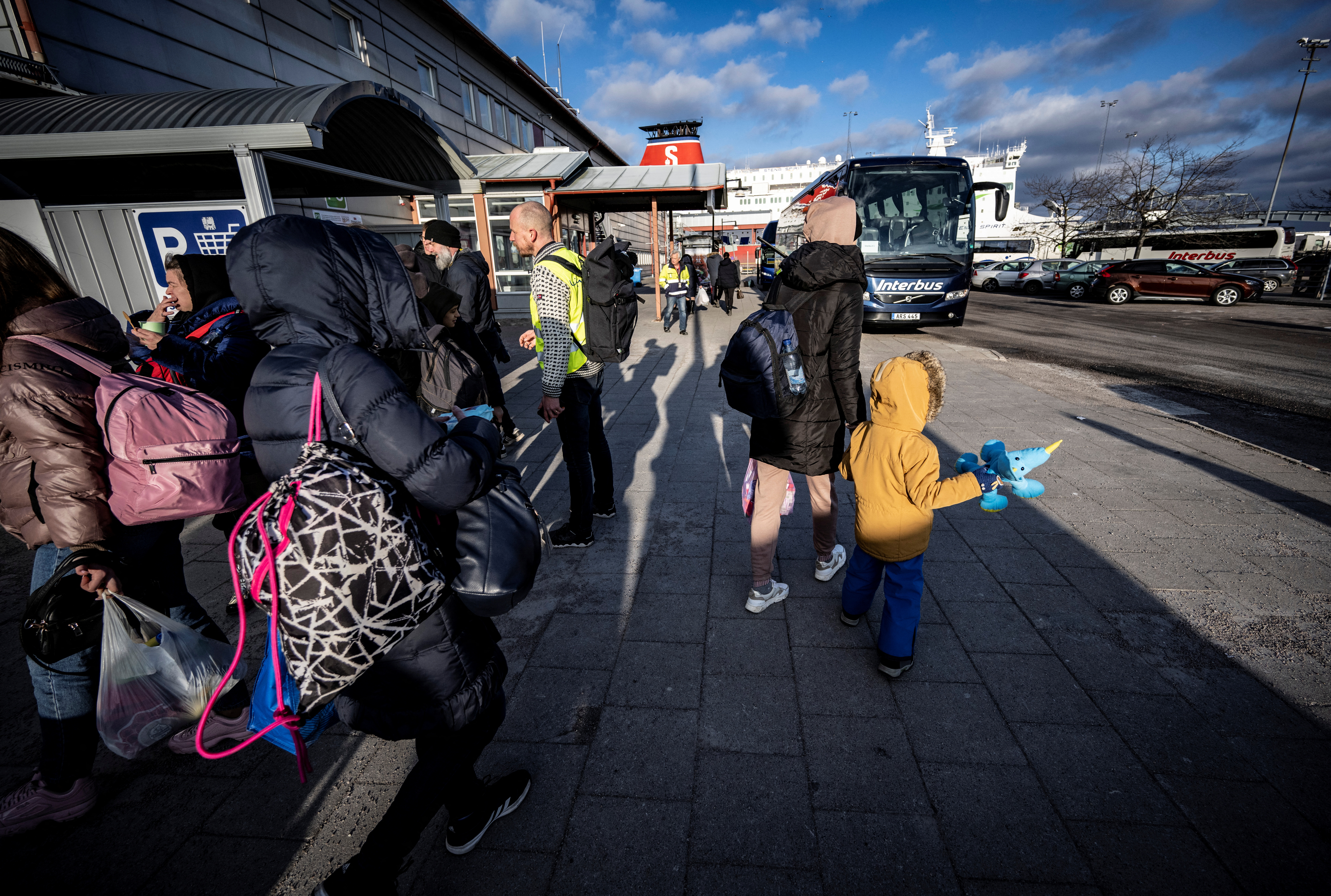 Refugees from Ukraine arrive from Gdynia in Poland after travelling with a Stena Line ferry to Karlskrona