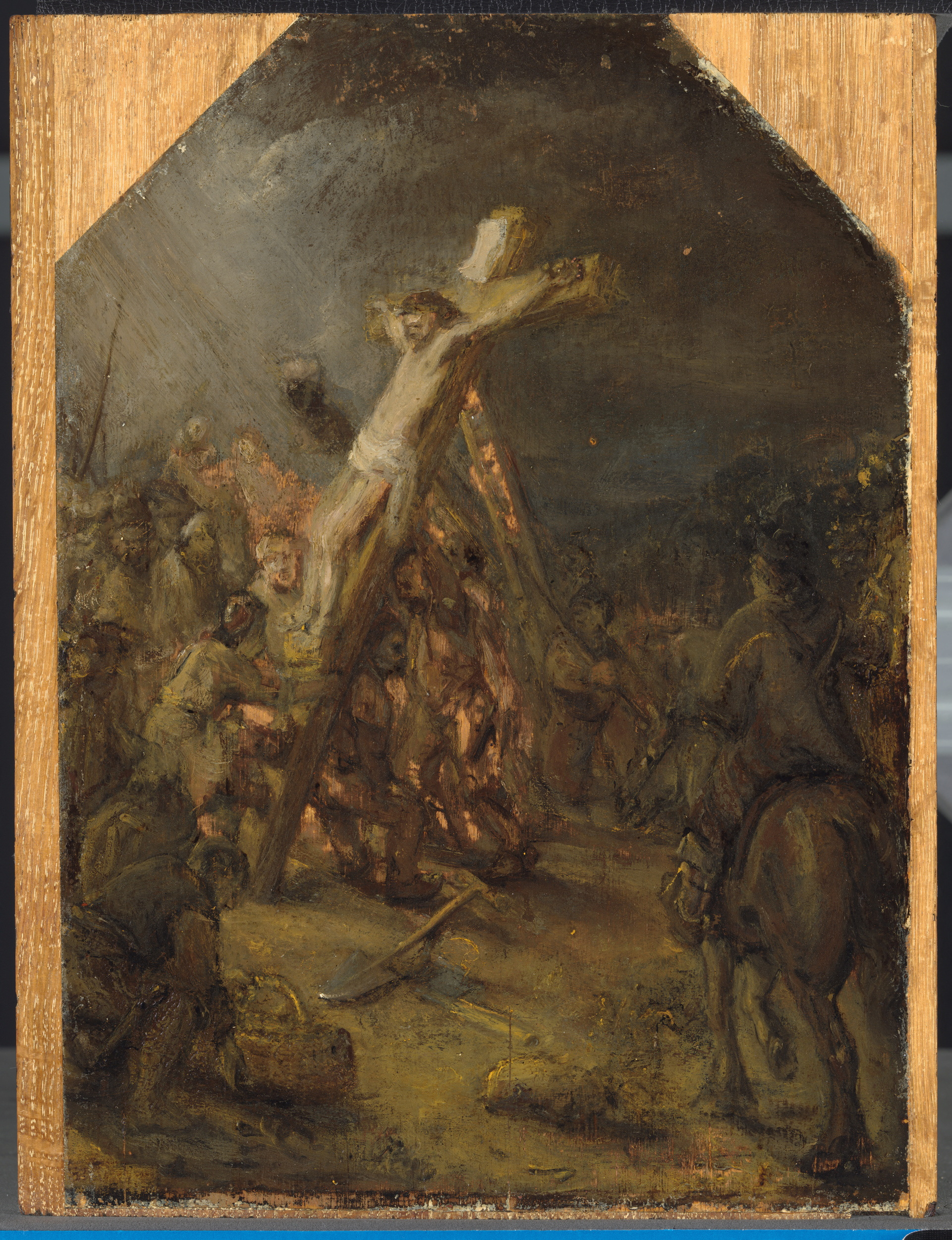 Painting from Rembrandt van Rijn, The Raising of the Cross, oil on panel, 39,1 X 30,1 cm