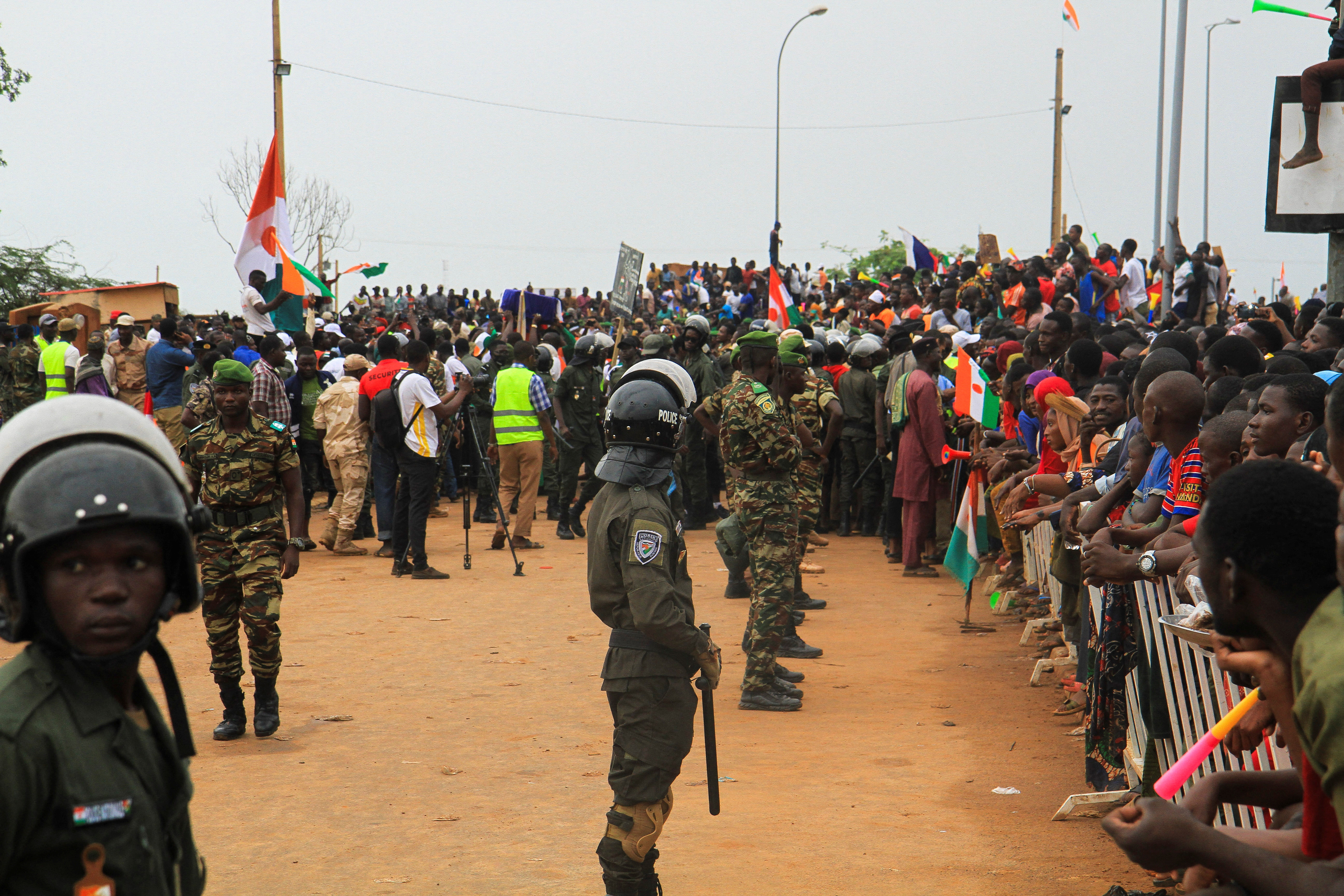 Thousands of Nigeriens gather in support of the putschist soldiers and to demand the French army to leave, in Niamey