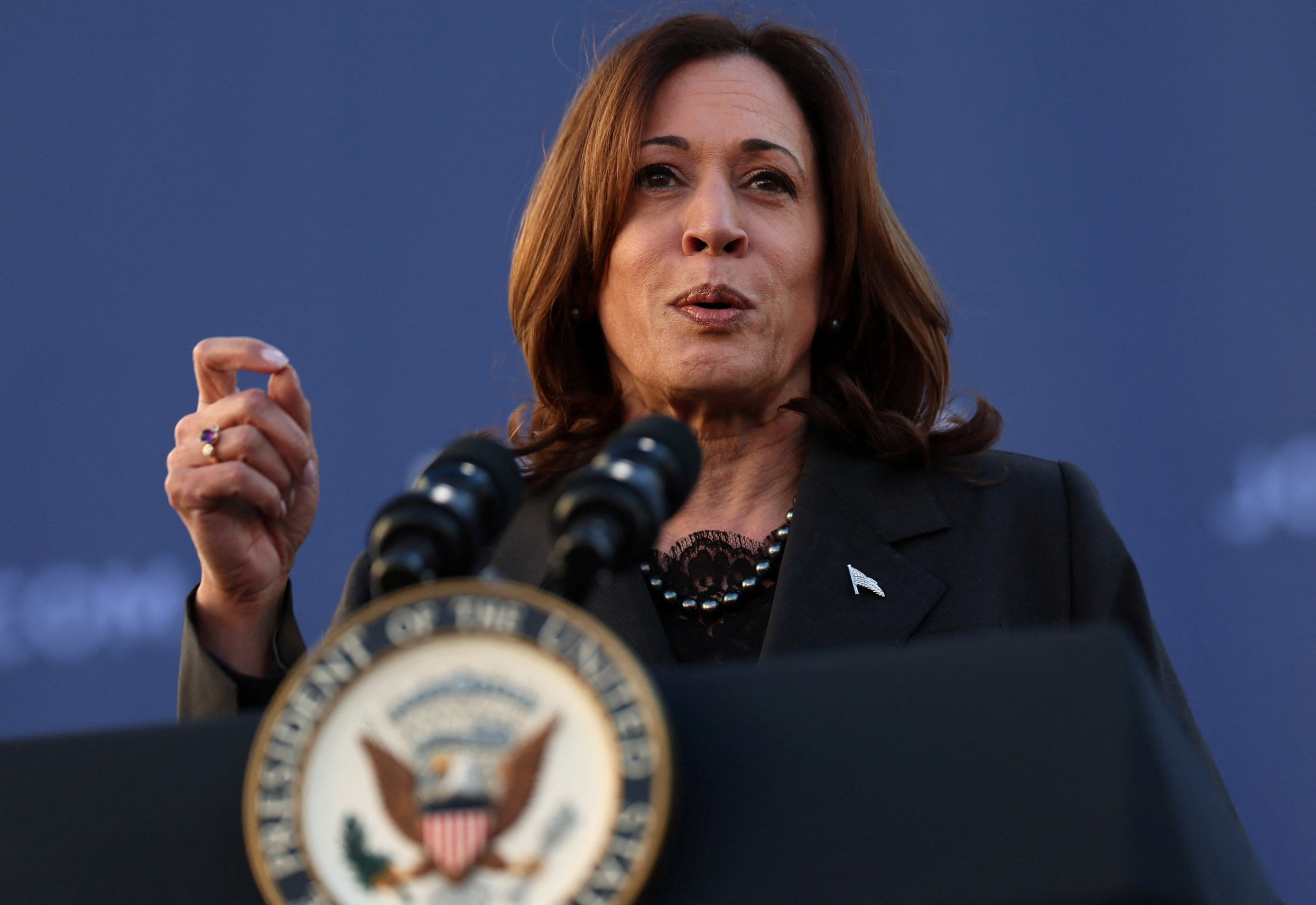 U.S. Vice President Kamala Harris delivers a speech during a Get Out The Vote rally ahead of the Democratic presidential primaries at South Carolina State University in Orangeburg, South Carolina, U.S., February 2, 2024. REUTERS/Leah Millis/File Photo