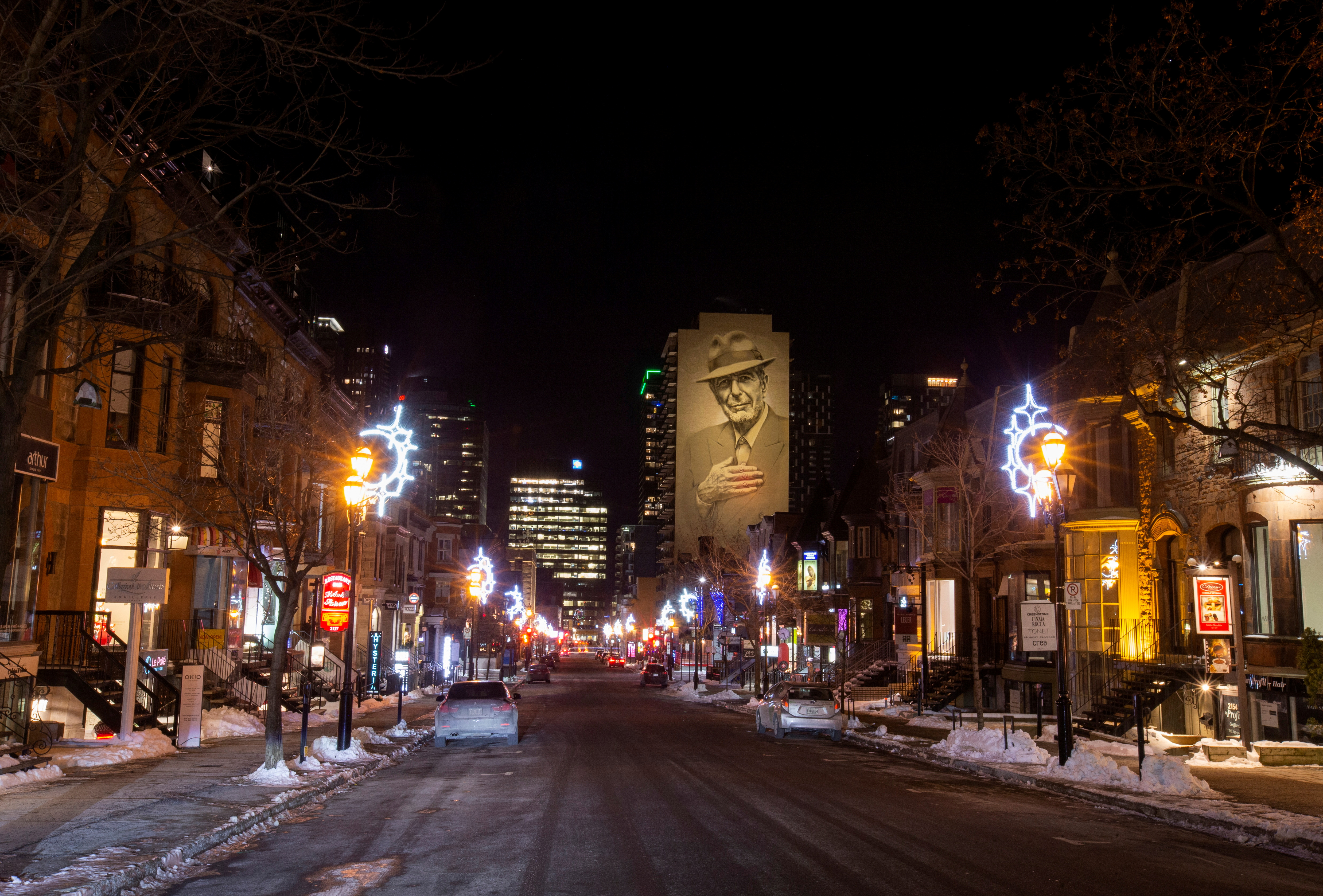 Crescent Street, a street known for its nightlife, is seen on the first night curfew imposed by the Quebec government