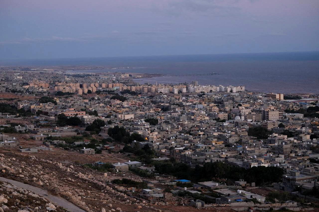 General view of Derna city during the Sunrise, following a powerful storm and heavy rainfall hitting the country