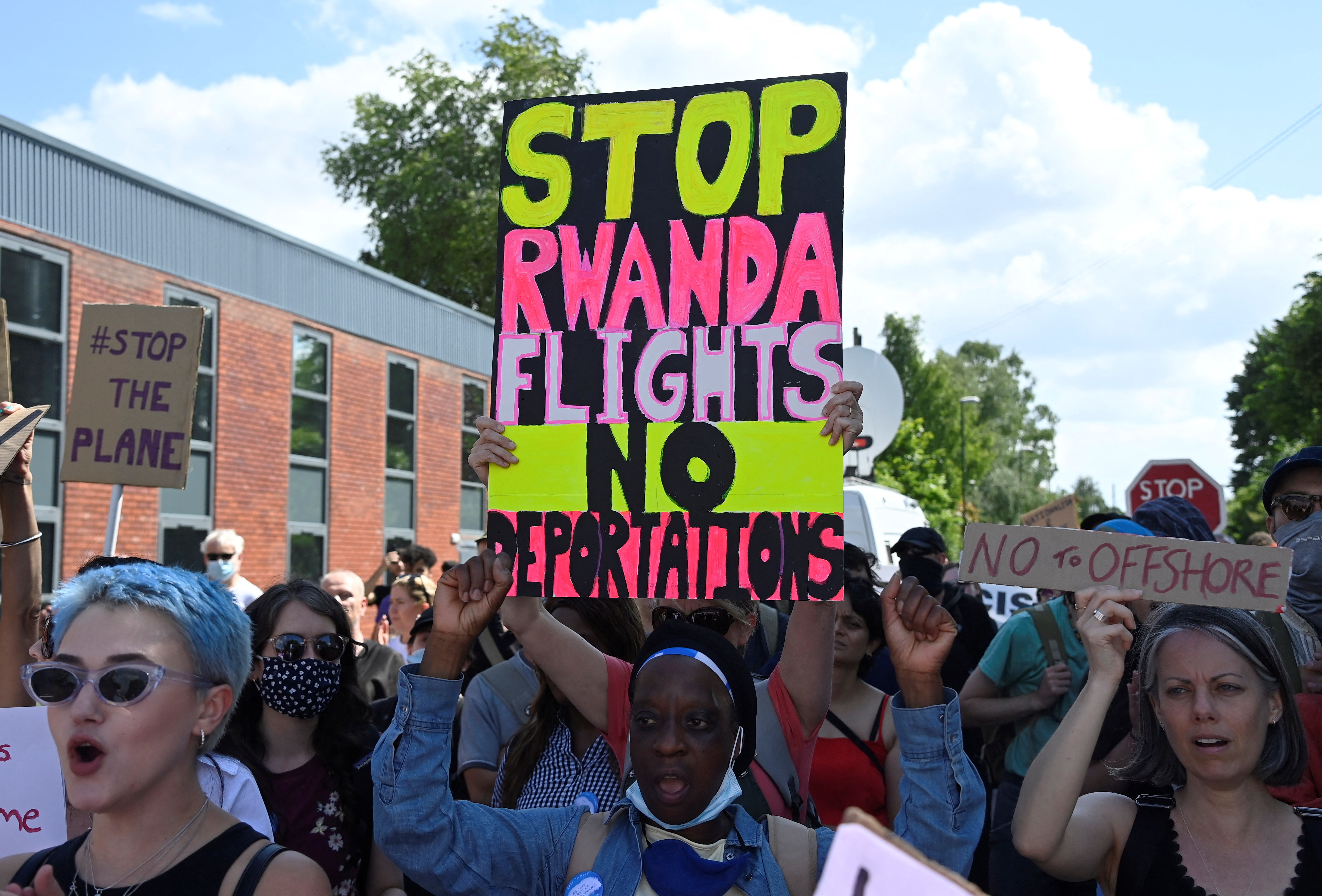 Protest against planned deportation of asylum seekers from Britain to Rwanda, Crawley