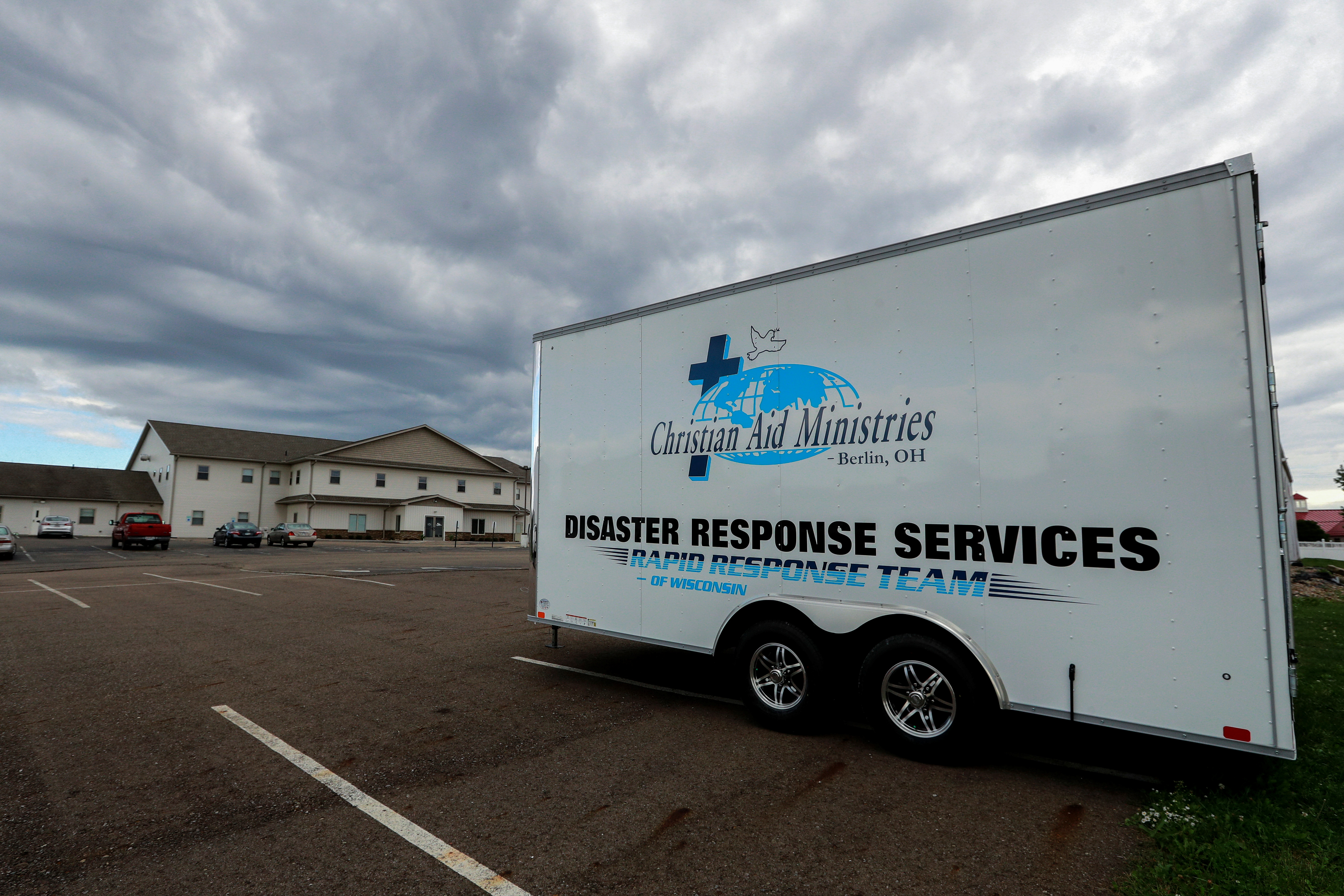 A disaster response trailer sits outside of the home office of Christian Aid Ministries in Millersburg, Ohio, U.S., October 17, 2021.  REUTERS/Aaron Josefczyk