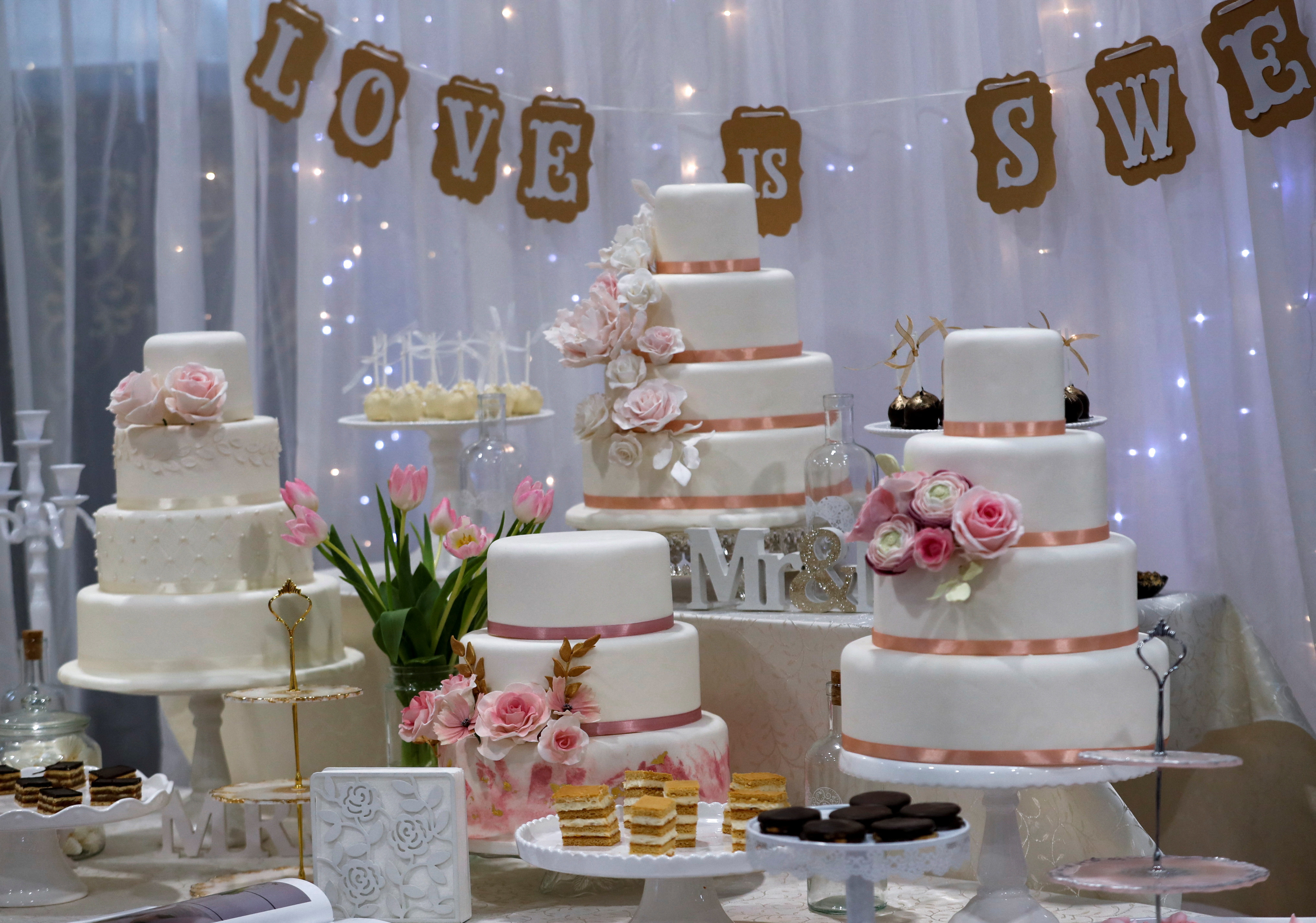 Wedding cakes are displayed during the Central European Wedding Show in Budapest