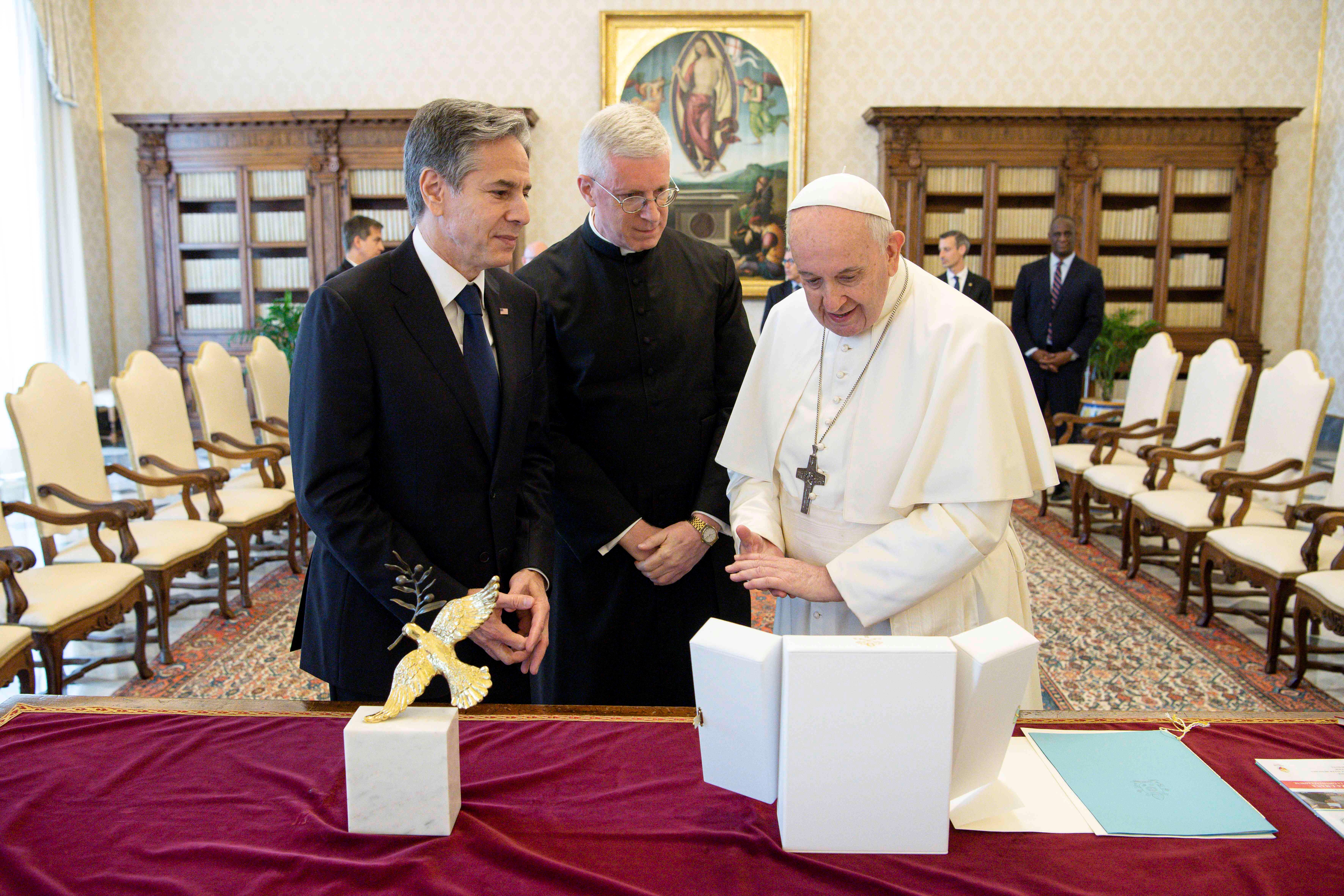 Pope Francis meets with U.S. Secretary of State Antony Blinken at the Vatican