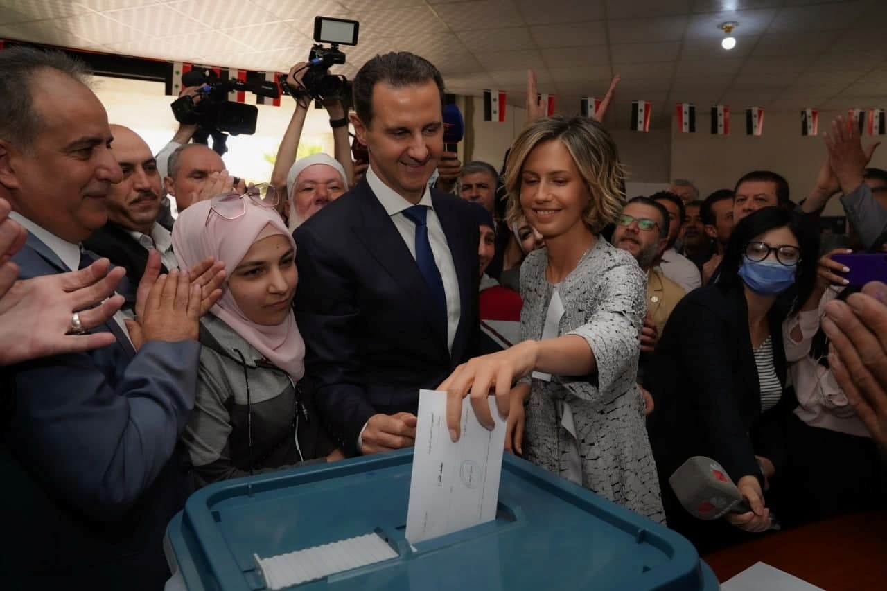 Asma, wife of Syria's President Bashar al-Assad, casts her vote during the country's presidential elections in Douma