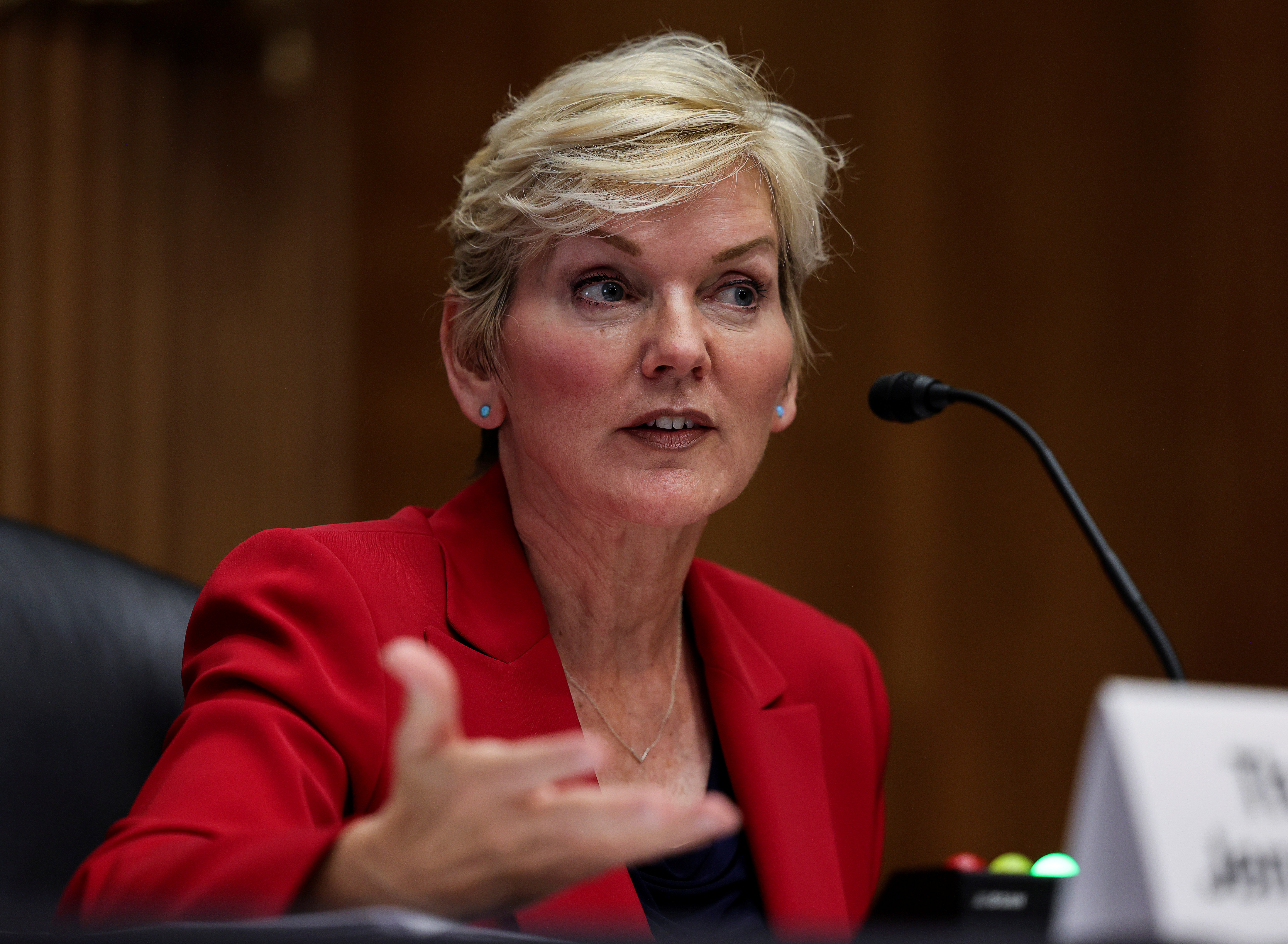 U.S. Energy Secretary Jennifer Granholm testifies at a Senate Energy & Natural Resources Committee hearing on the Energy Department's budget request on Capitol Hill in Washington, U.S., June 15, 2021. REUTERS/Evelyn Hockstein/Files