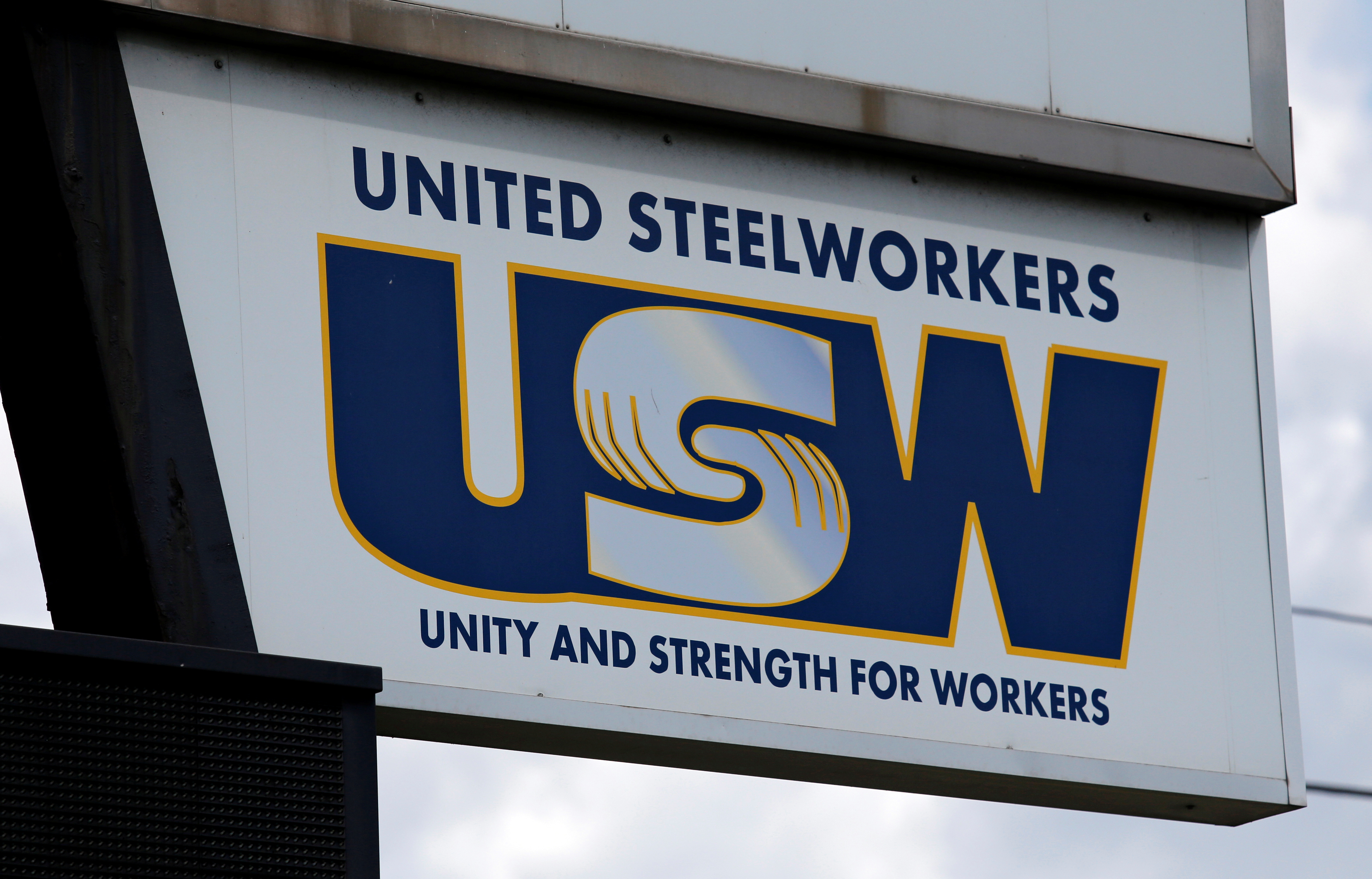 United Steelworkers sign is seen in front of the U.S. Steel Great Lakes Works plant in Ecorse, Michigan