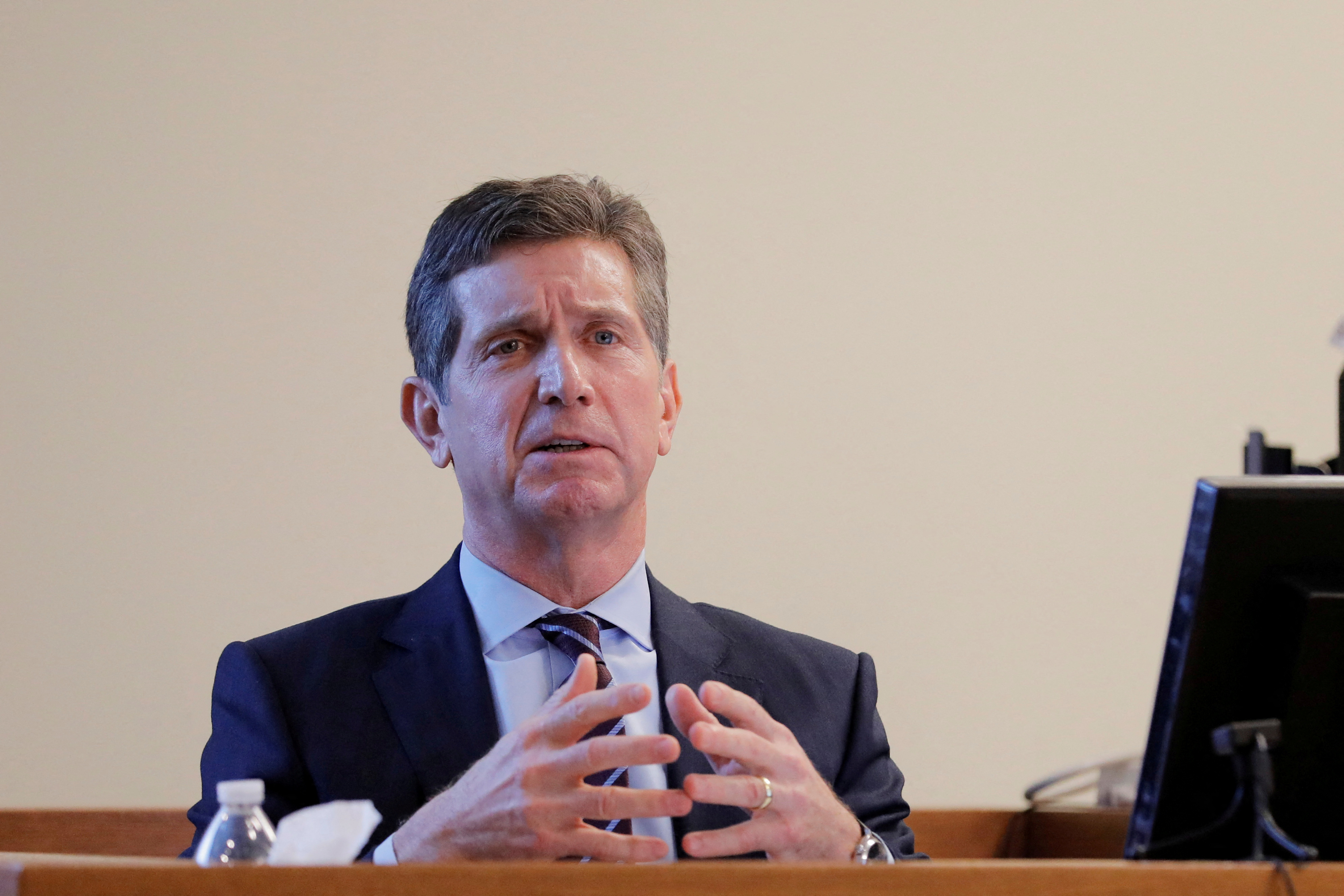 Alex Gorsky, chairman and CEO of Johnson & Johnson, takes the stand in New Jersey Supreme Court in New Brunswick, New Jersey