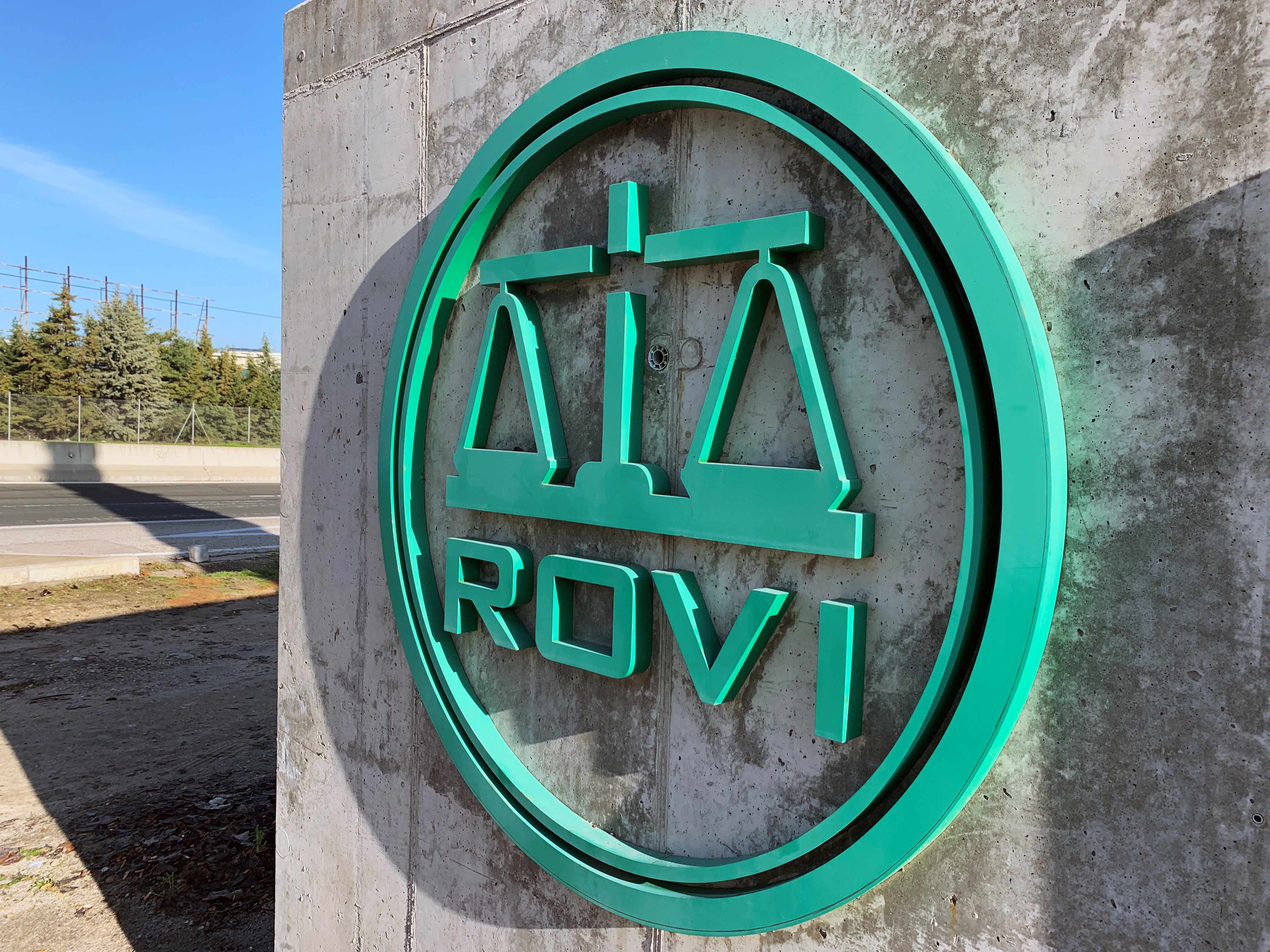 The logo of Spanish pharmaceutical firm Rovi, in charge of the 