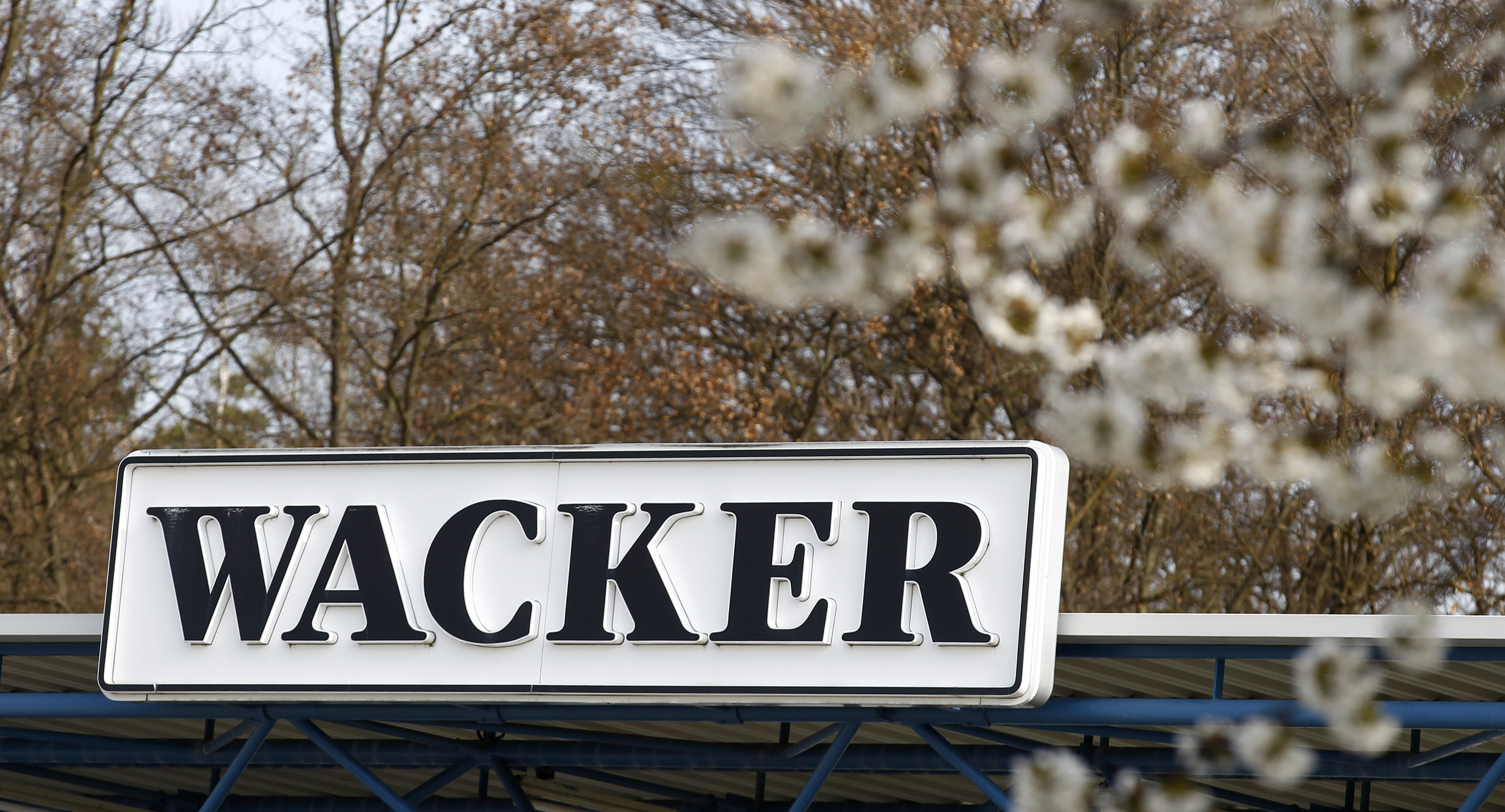 The logo of Wacker Chemie AG is seen at its manufacturing plant in the south-east Bavarian town of Burghausen