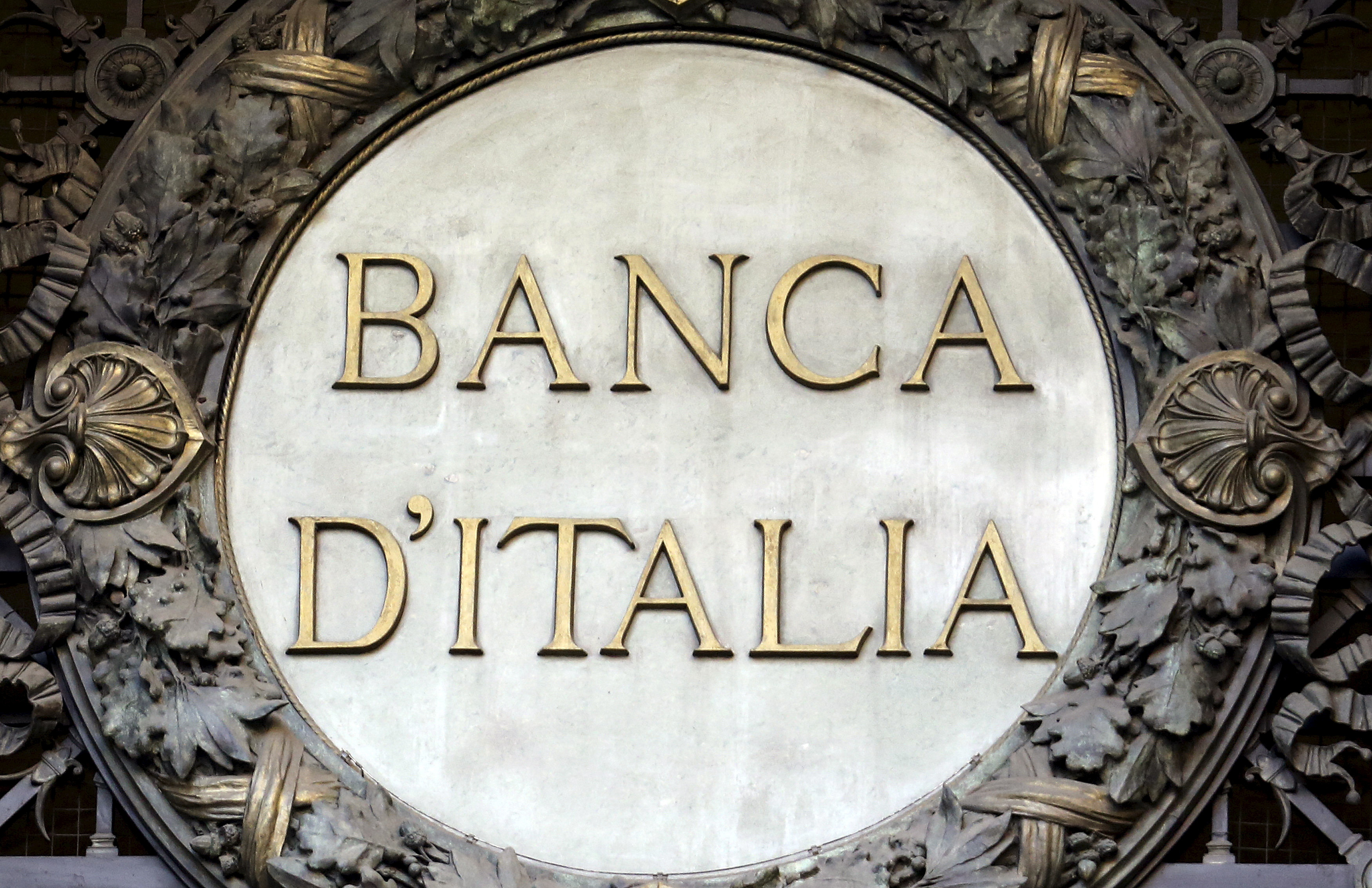 The Banca D'Italia logo at the headquarters in Milan, Italy