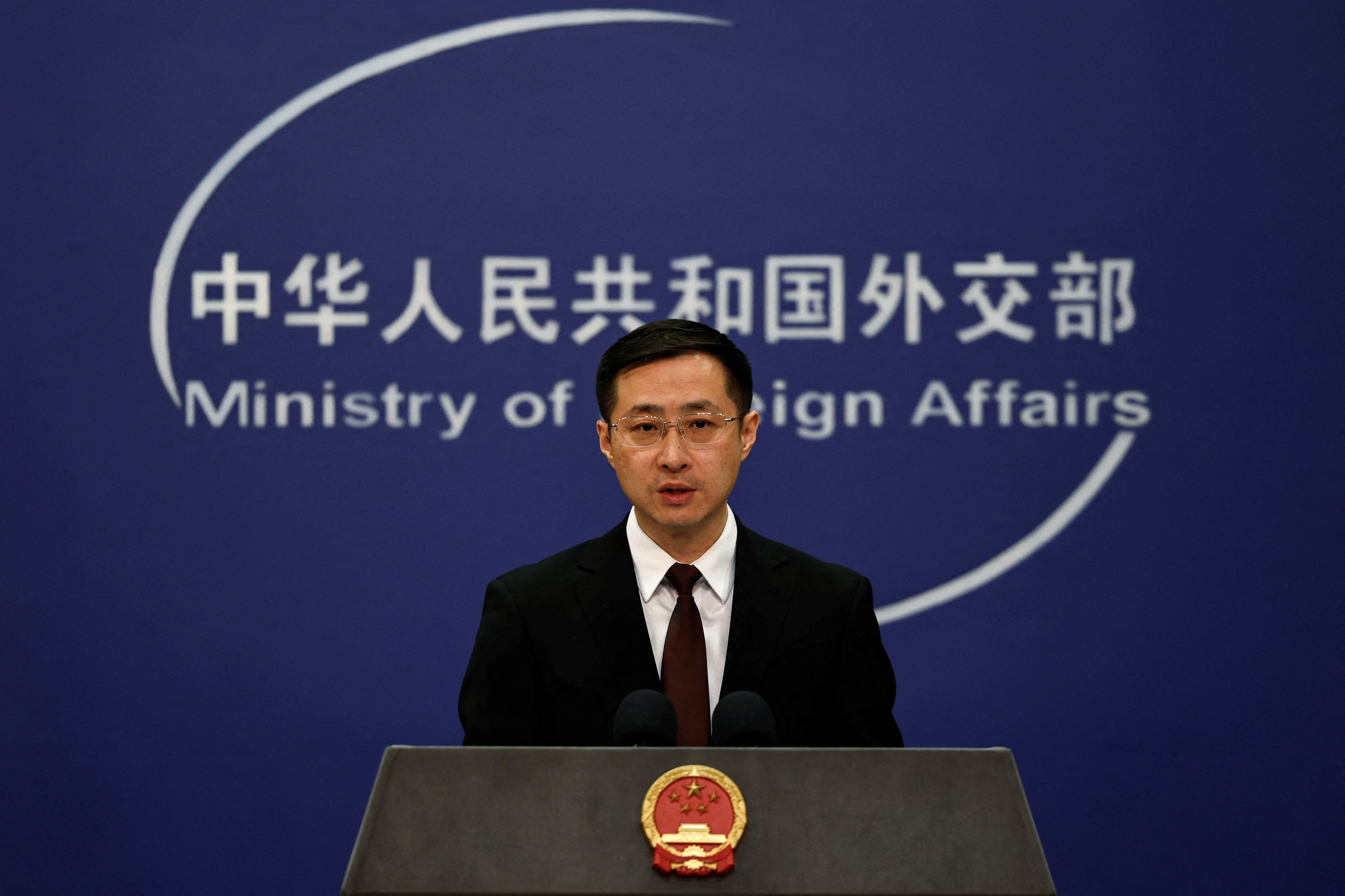 Chinese Foreign Ministry spokesperson Lin Jian speaks during a press conference in Beijing